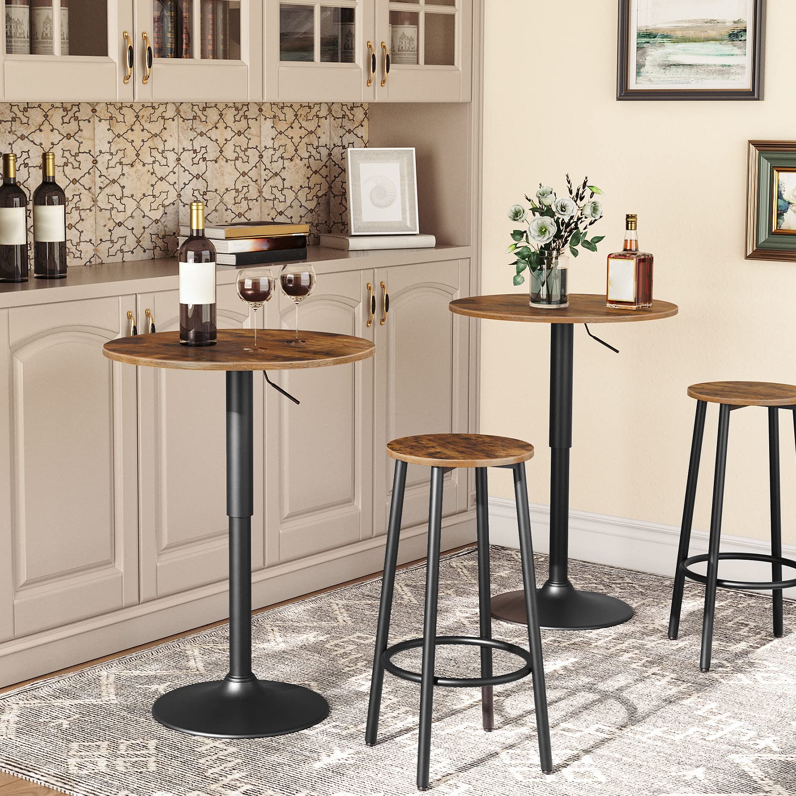 Rustic Brown Bar Stools Set of 2 with Footrest