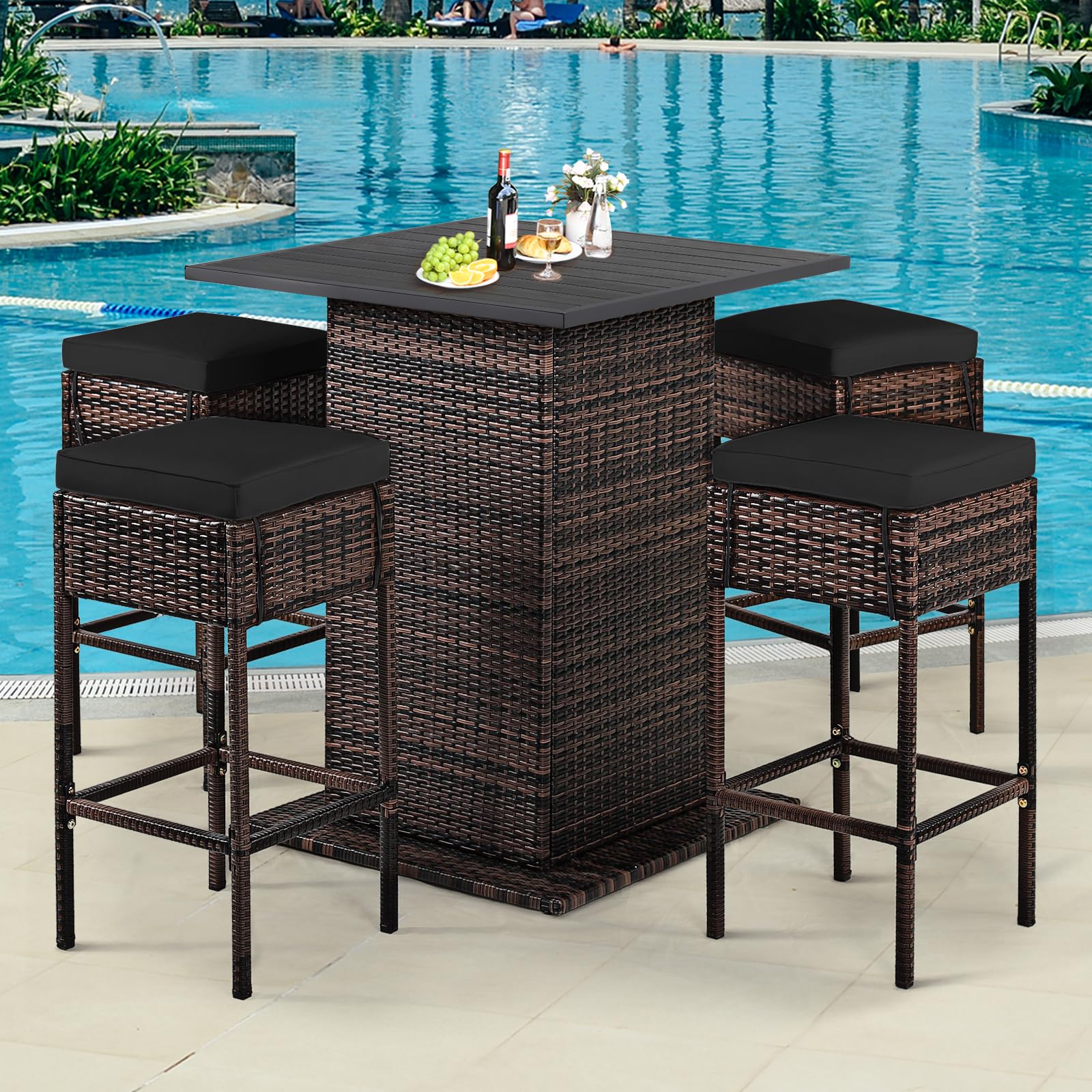 5-Piece Outdoor Wicker Bar Set with Storage