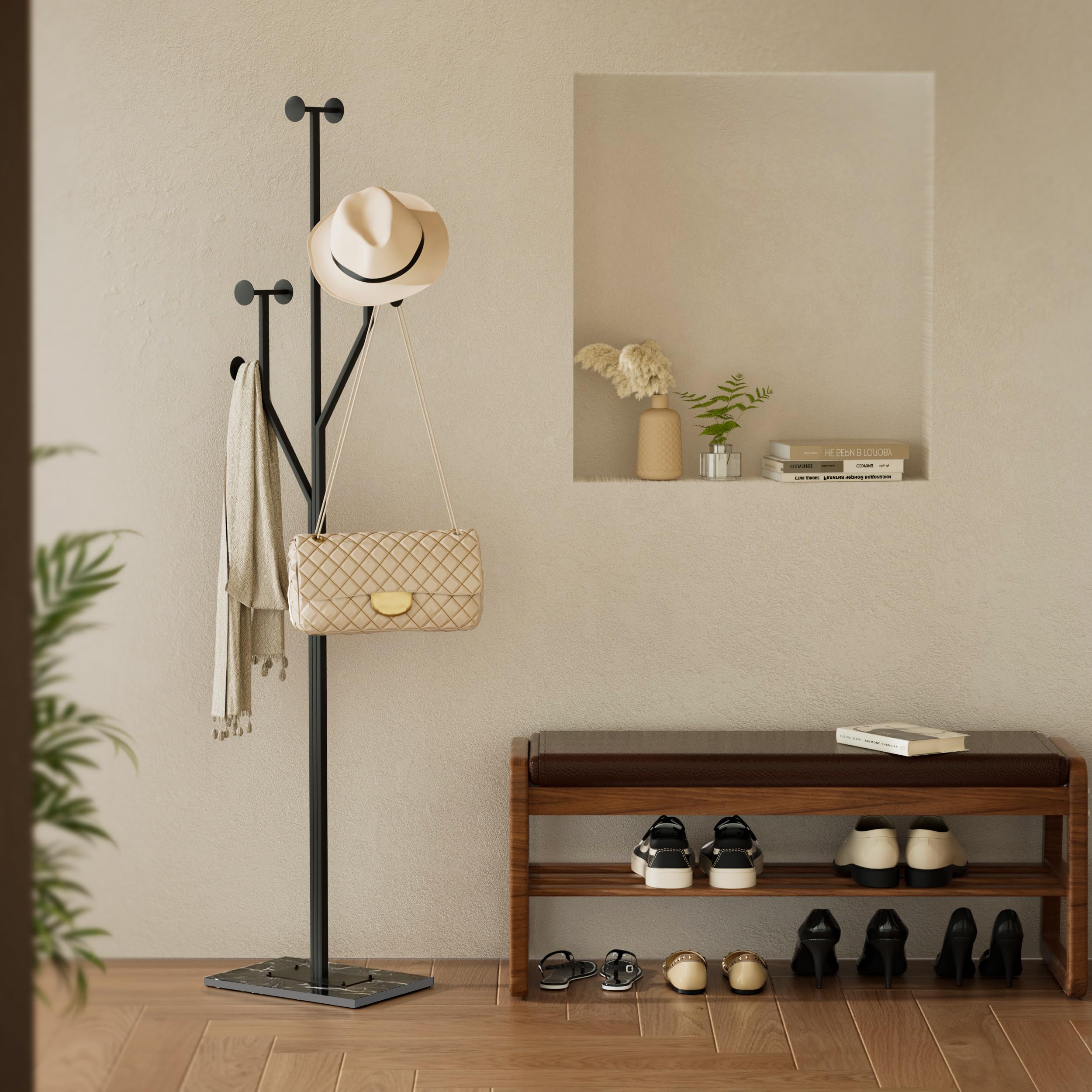 Freestanding Metal Coat Rack with Marble Base