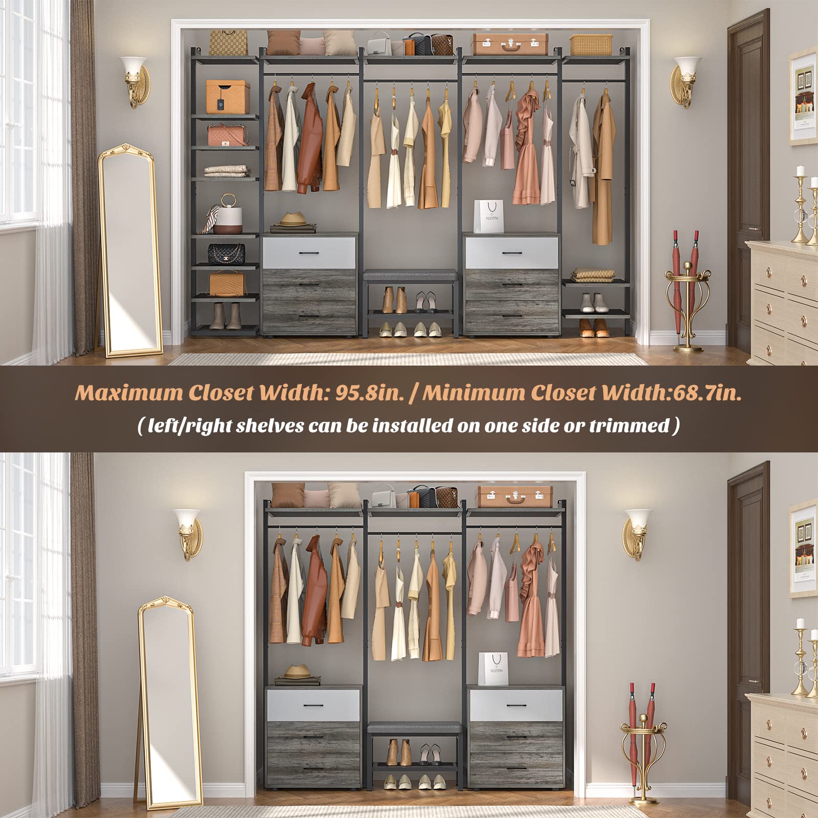 8FT Closet Organizer System with 6 Drawers