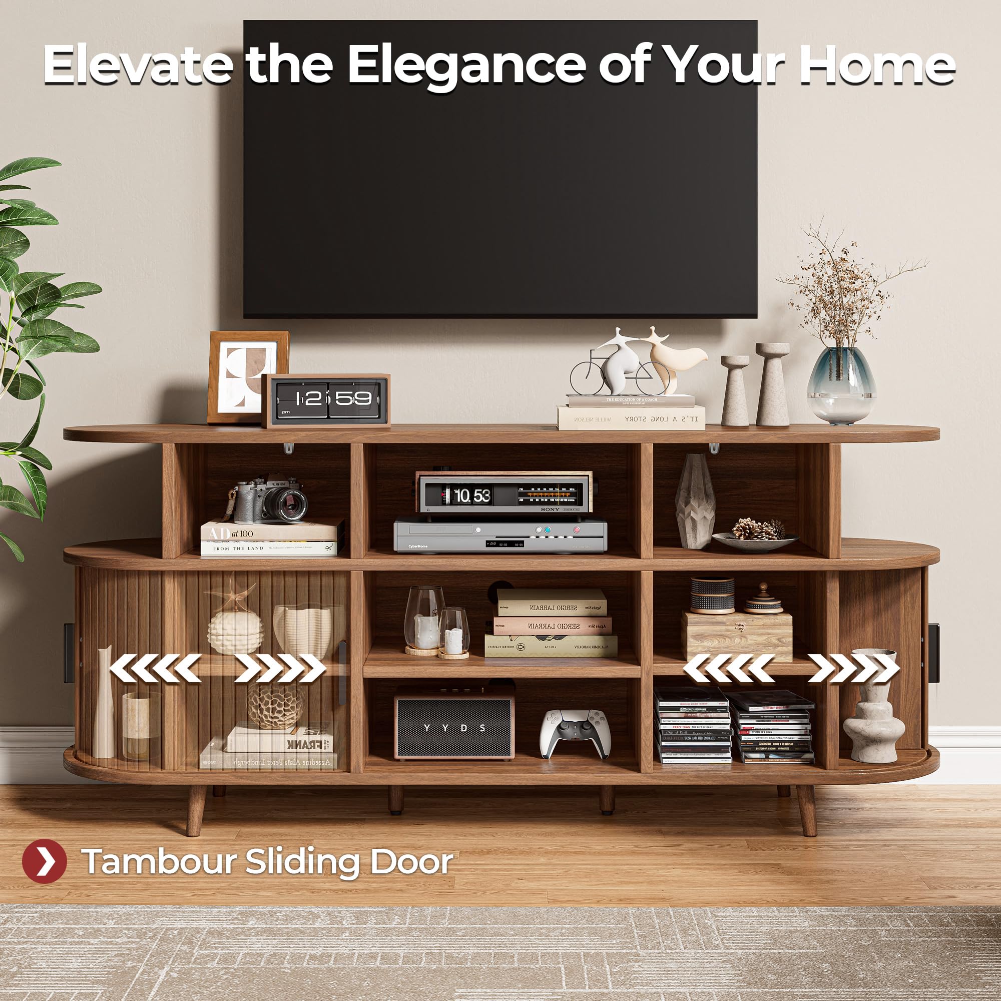 TV Stand for 65 Inch TV with Storage and Sliding Doors