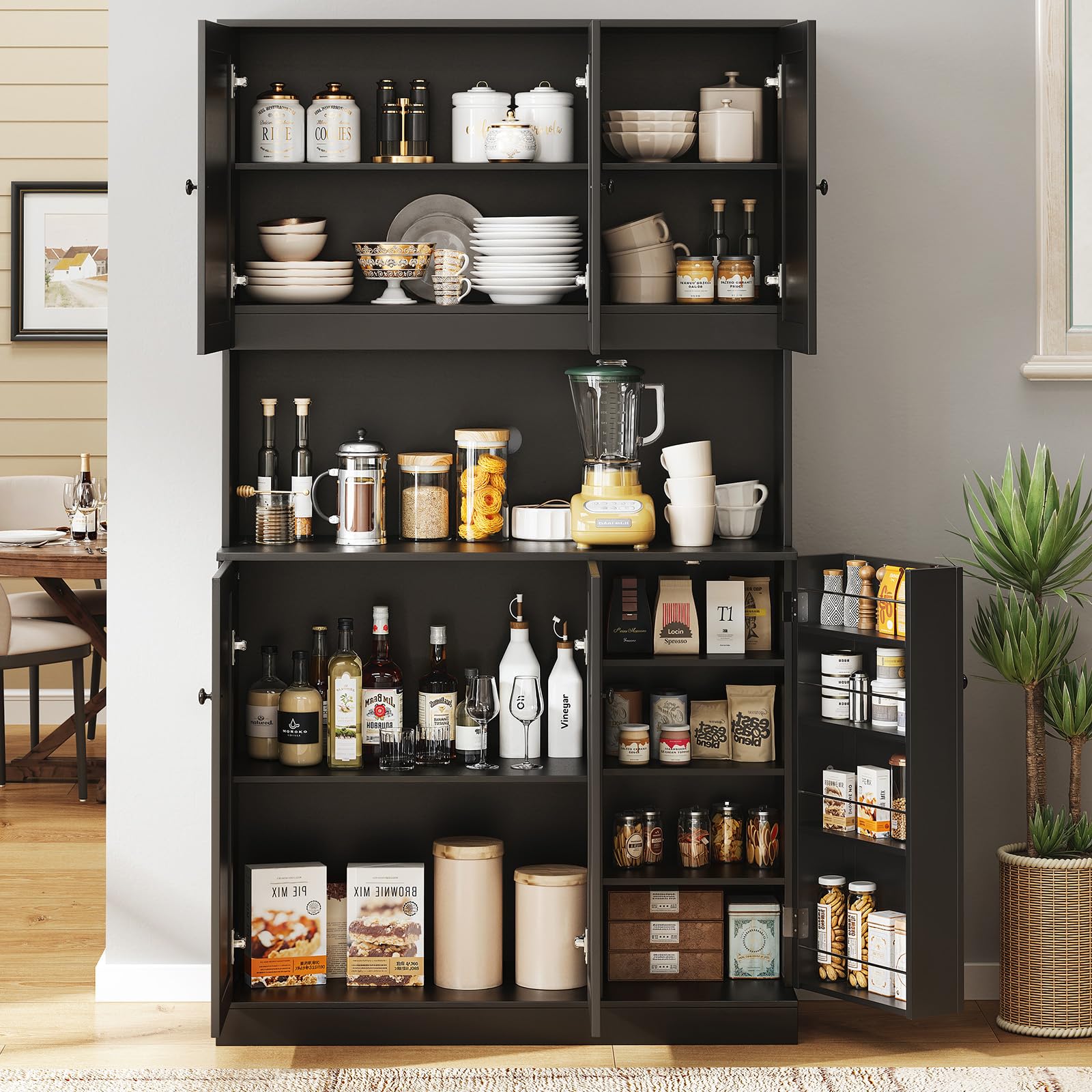 71" Tall Kitchen Pantry Storage Cabinet with Microwave Stand