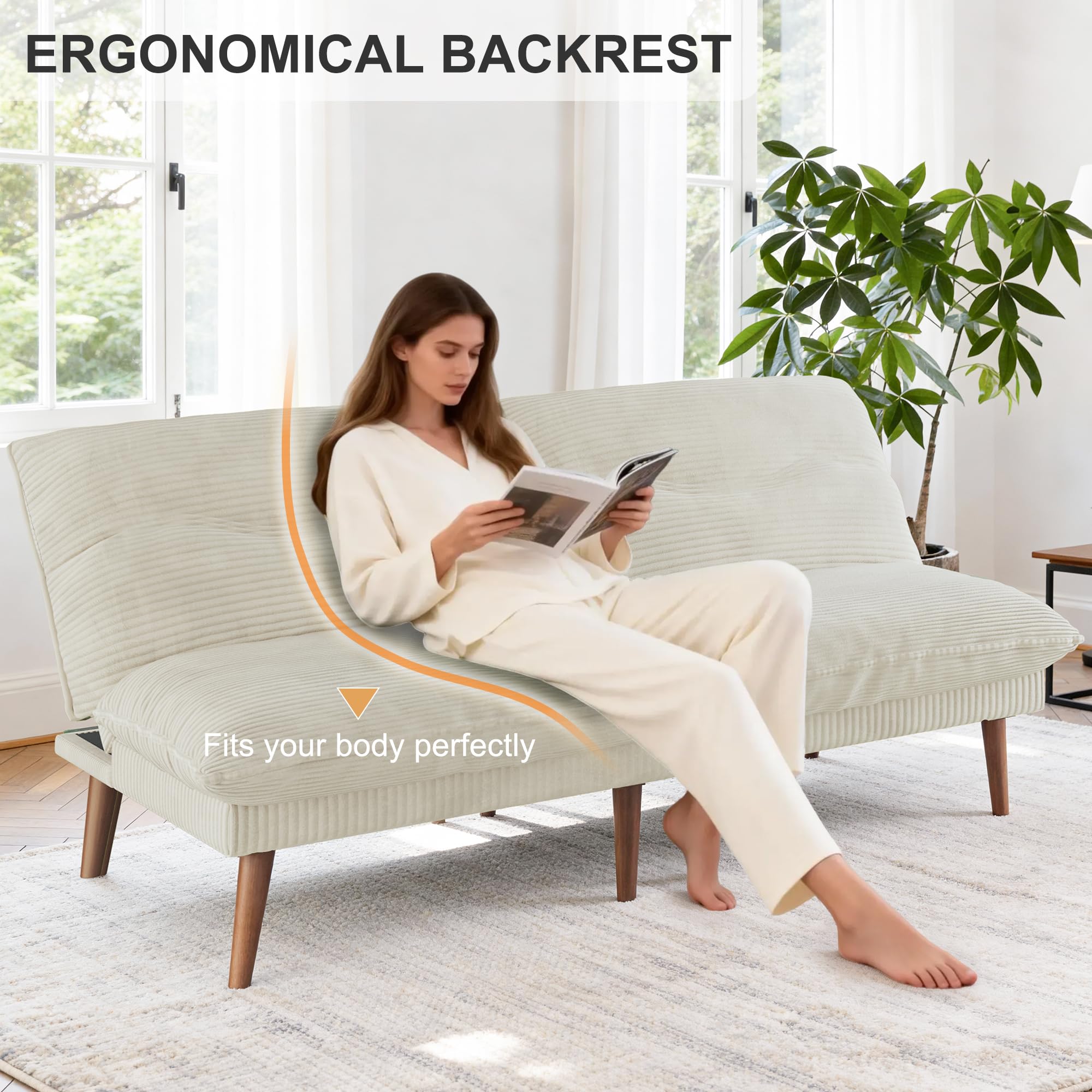 75-Inch Convertible Futon Sofa Bed with Adjustable Backrest