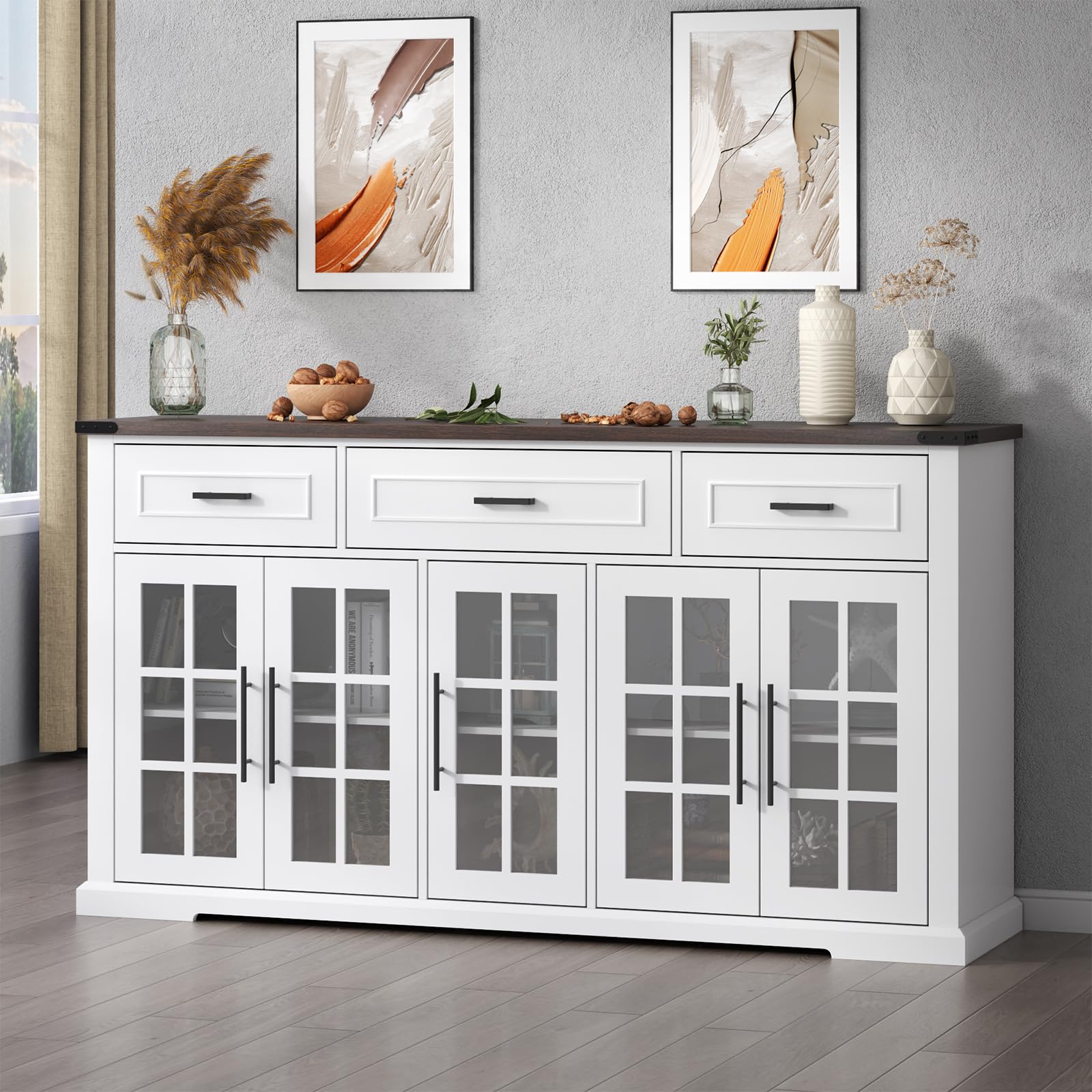 63" Sideboard Buffet Cabinet with Glass Doors
