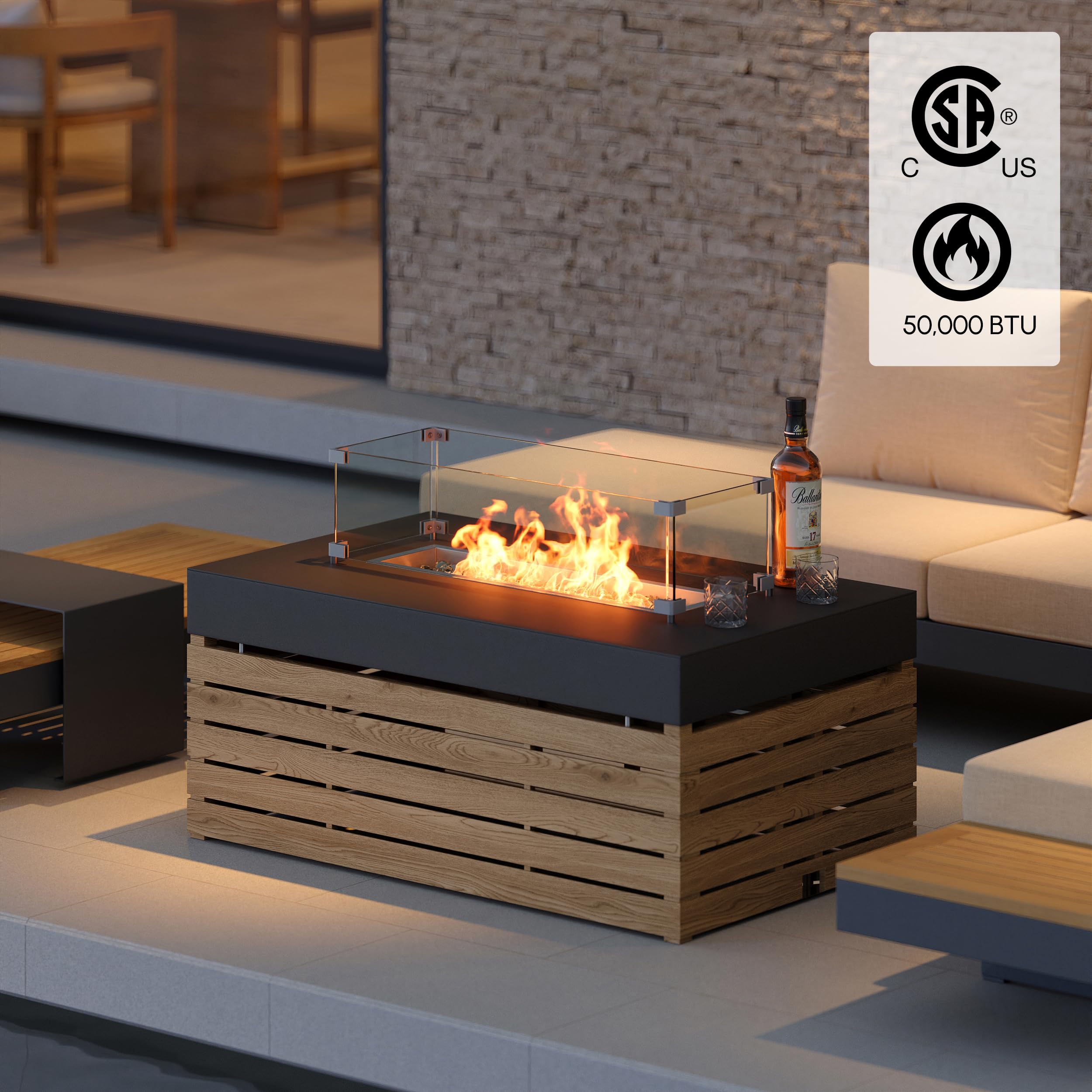 4-Piece Modular Teak Outdoor Sofa Set with Fire Pit