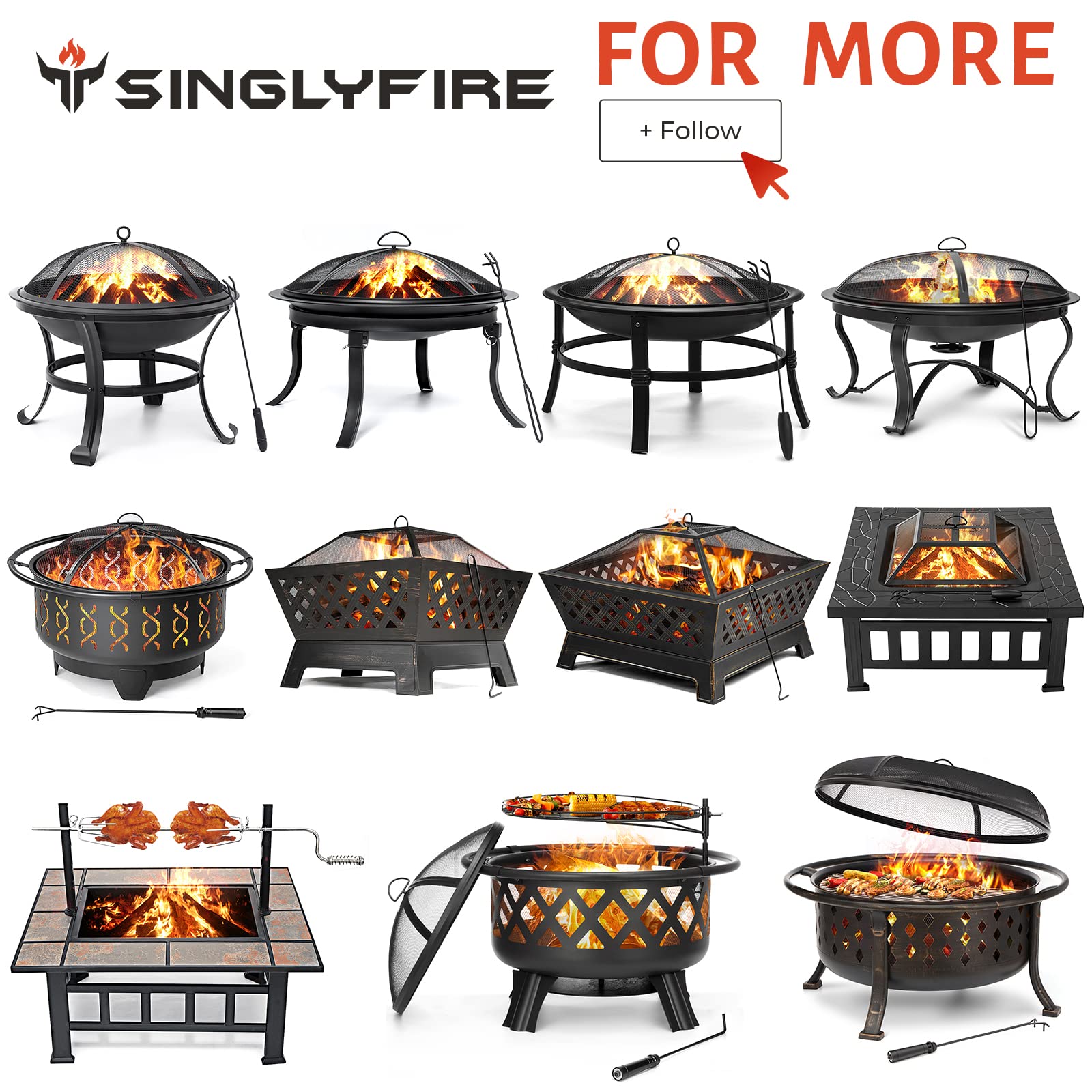 36 Inch Outdoor Wood Burning Fire Pit with BBQ Grate