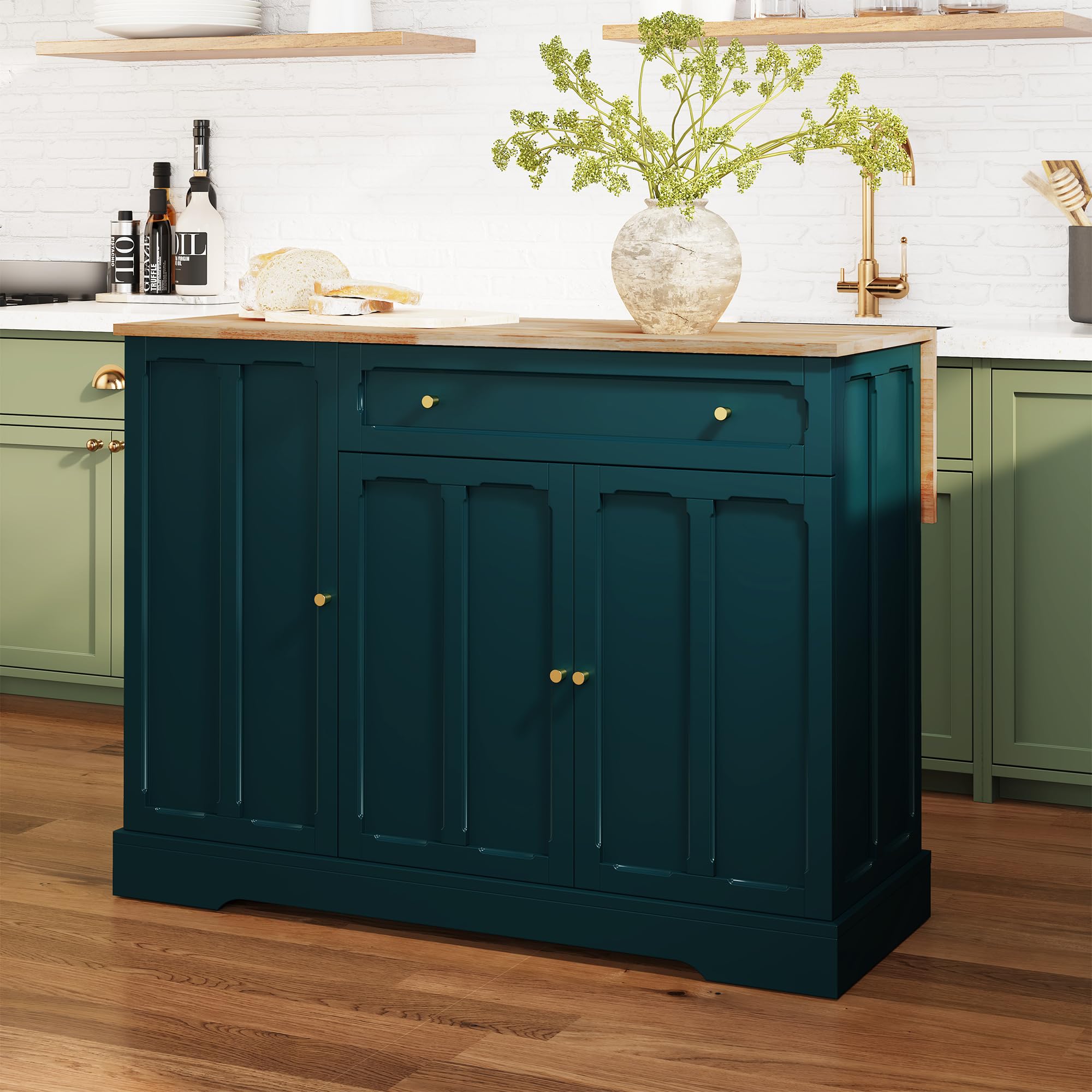 Kitchen Island Cart with Storage and Drop Leaf