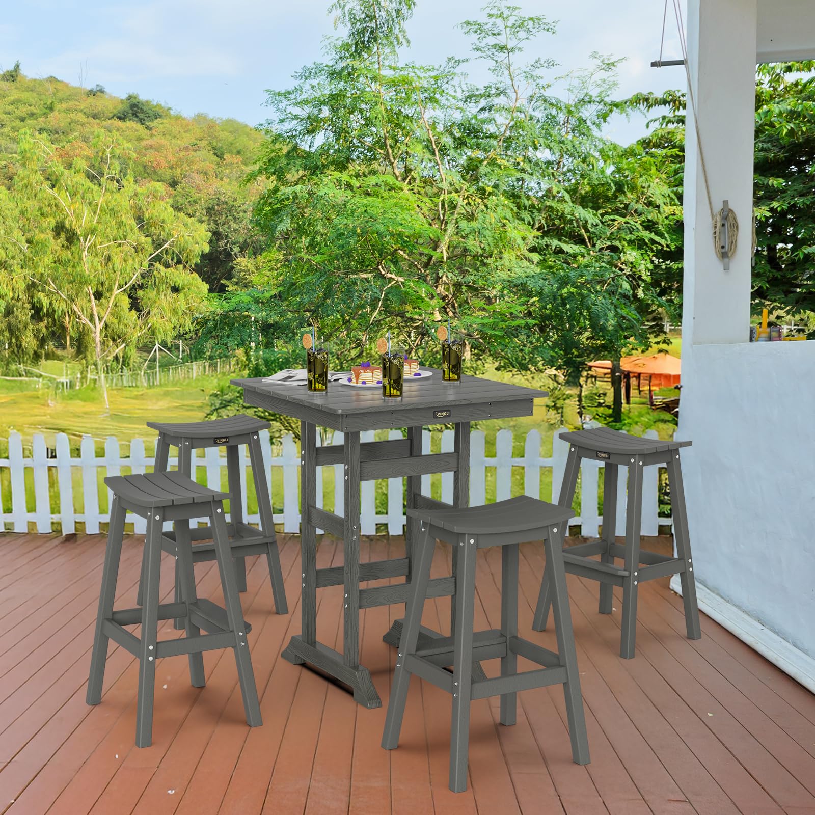 5-Piece Outdoor Bar Set with 4 Stools