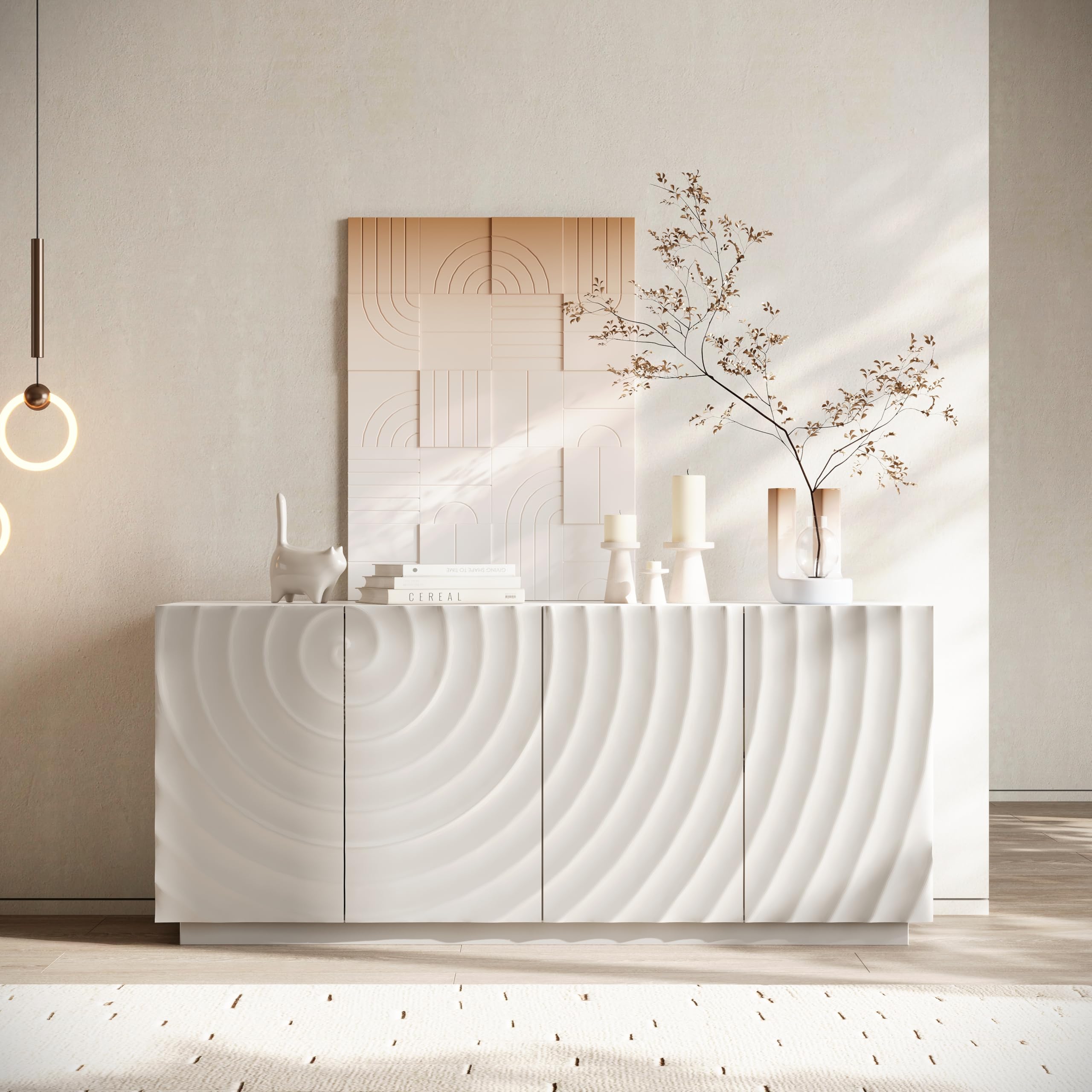 4-Door Buffet Cabinet with Textured Ripple Front