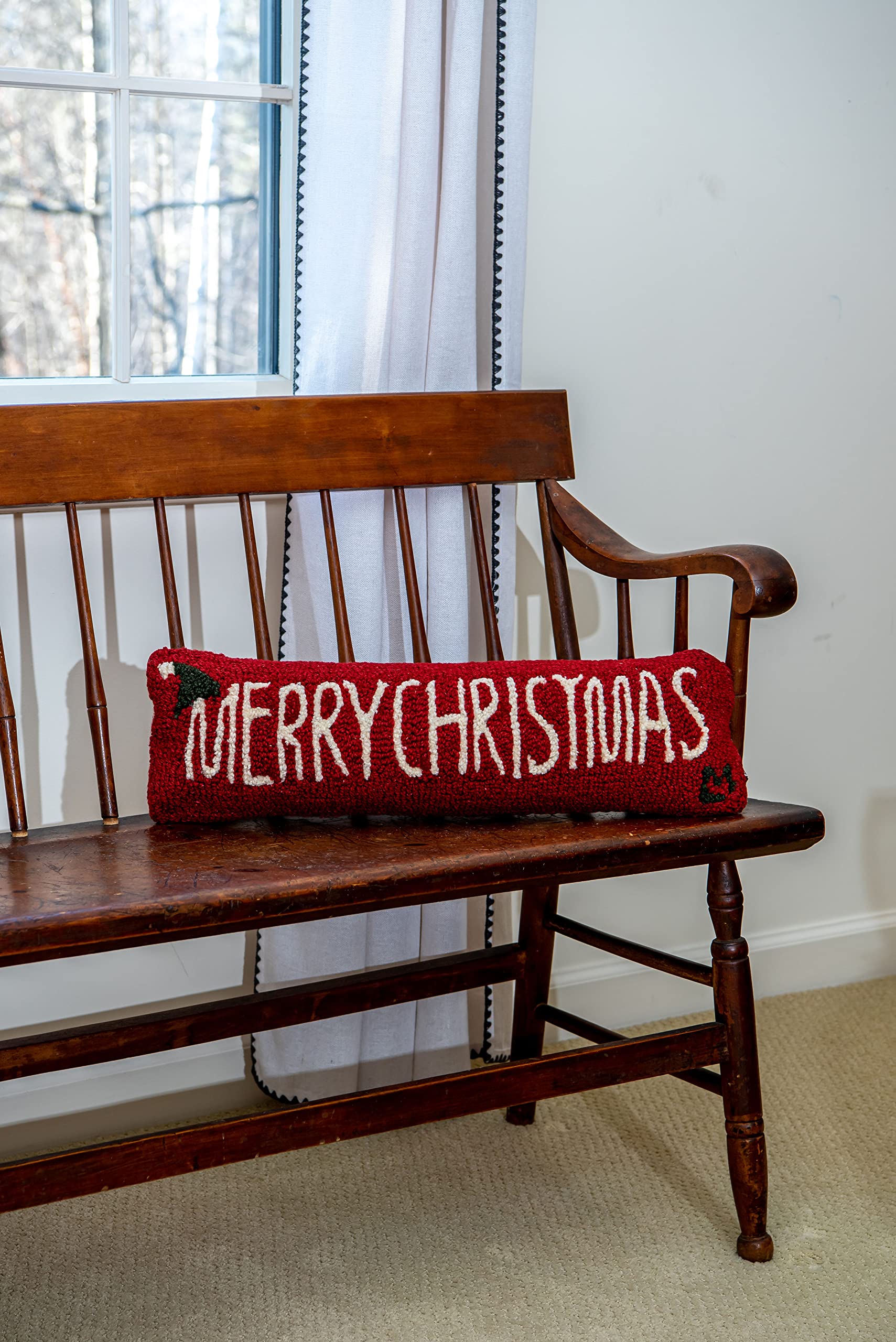 Merry Christmas Hand-Hooked Wool Throw Pillow