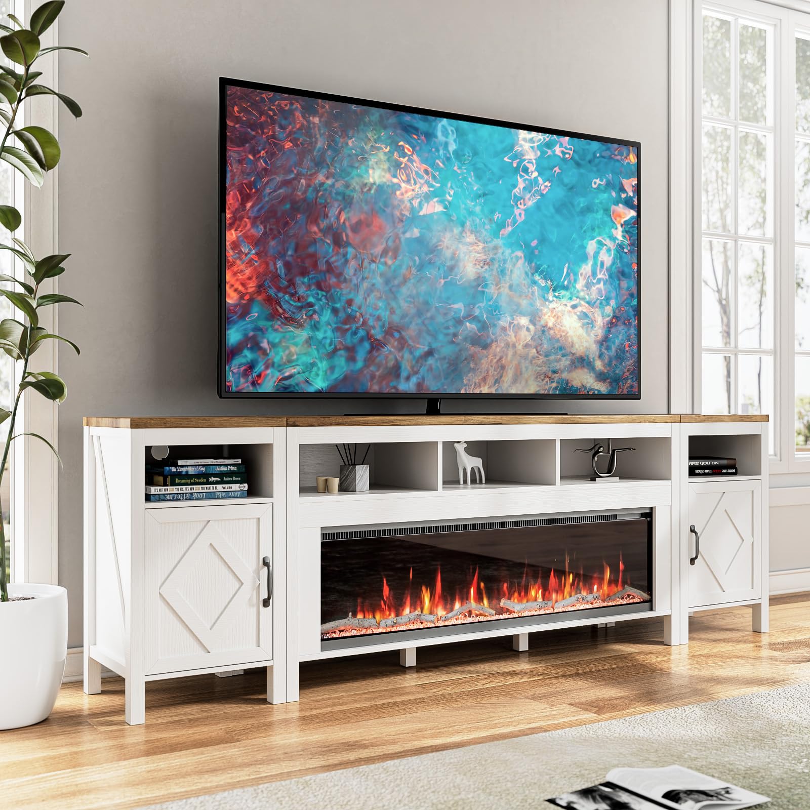 TV Stand with Electric Fireplace for TVs Up to 100 Inch