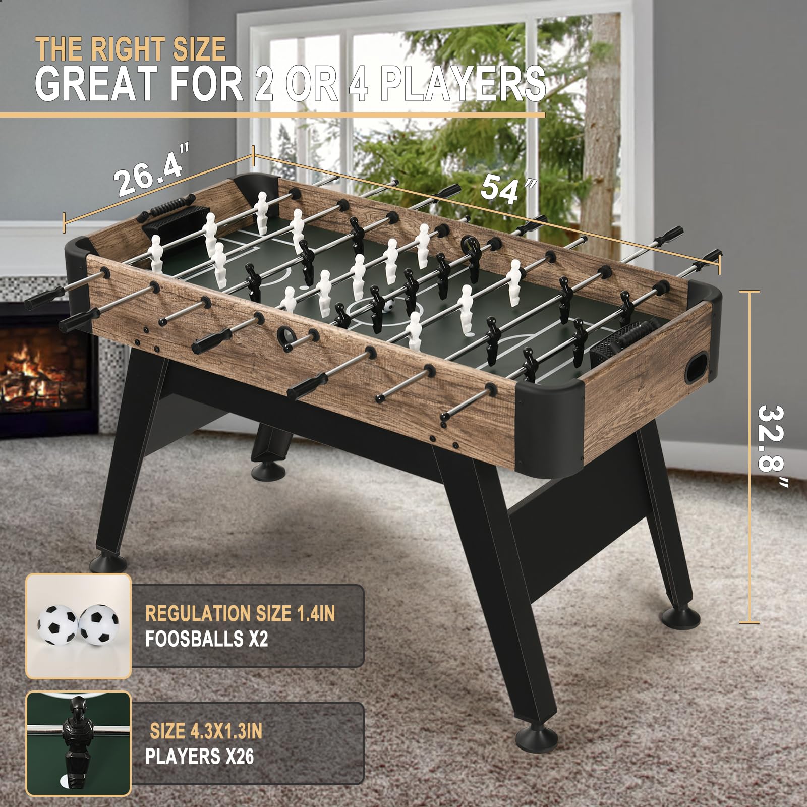 54" Full Size Foosball Table for Adults & Kids