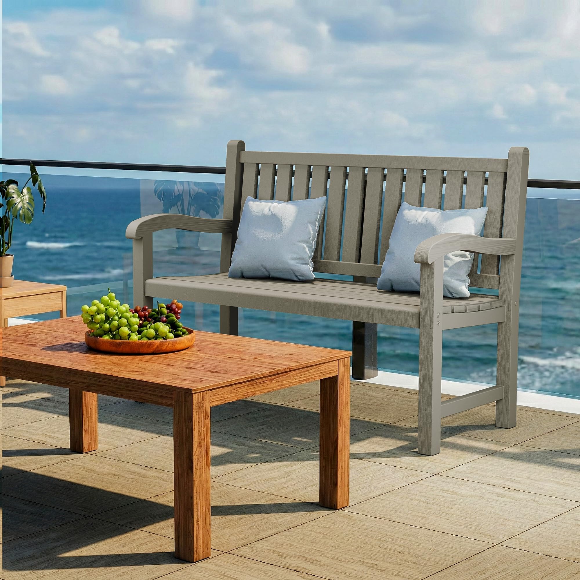 Waterproof Outdoor Resin Bench 2-Person Grey