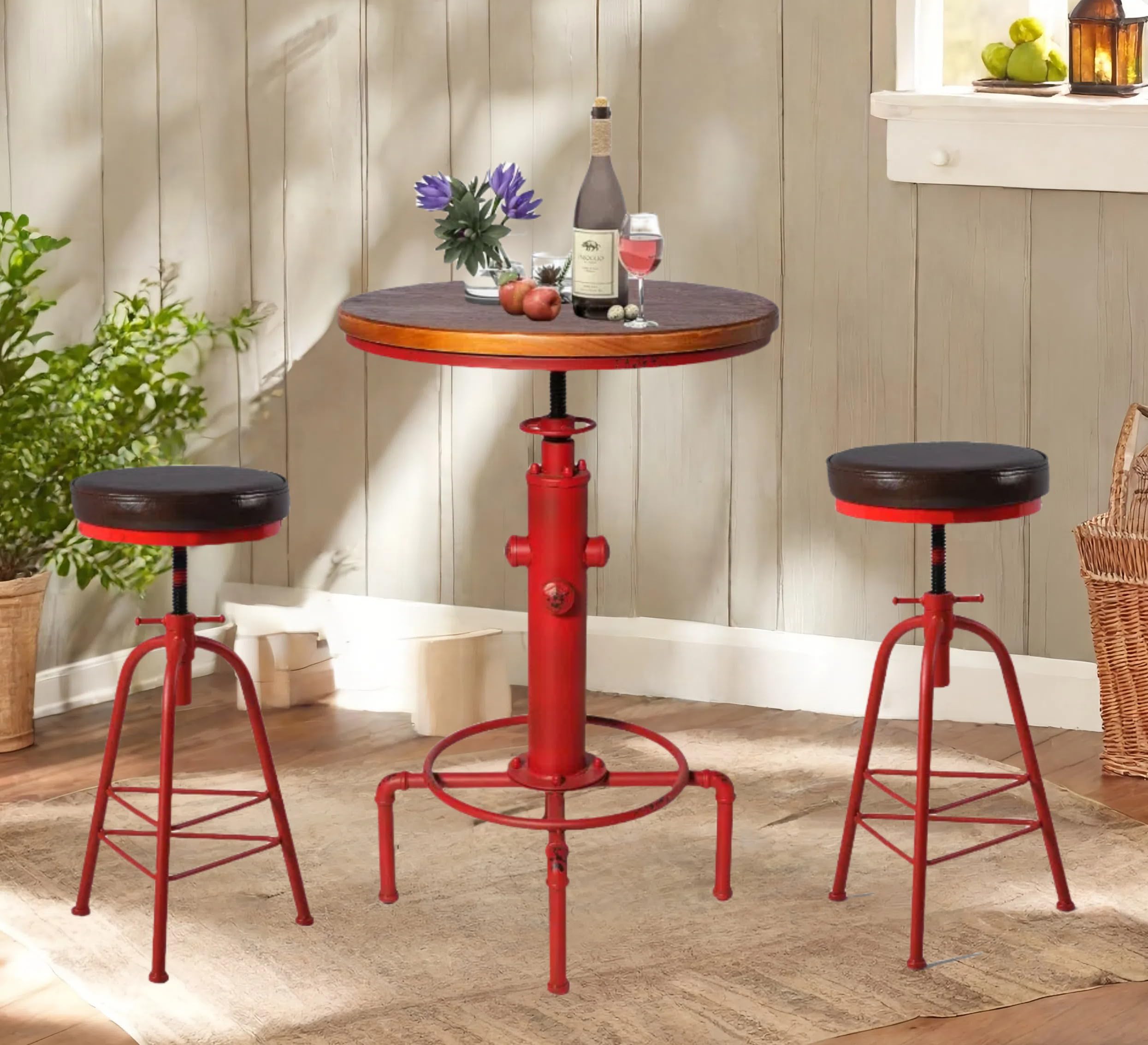 3 Piece Adjustable Pub Bar Set with Stools