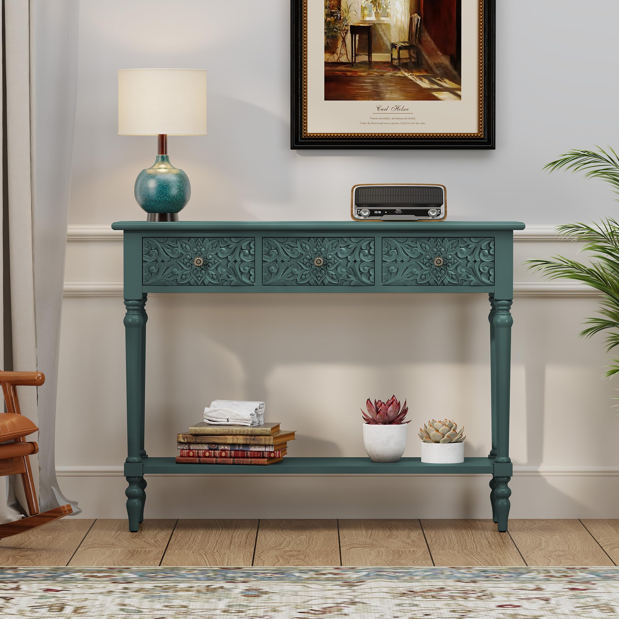 Entryway Console Table with 3 Drawers and Open Shelf