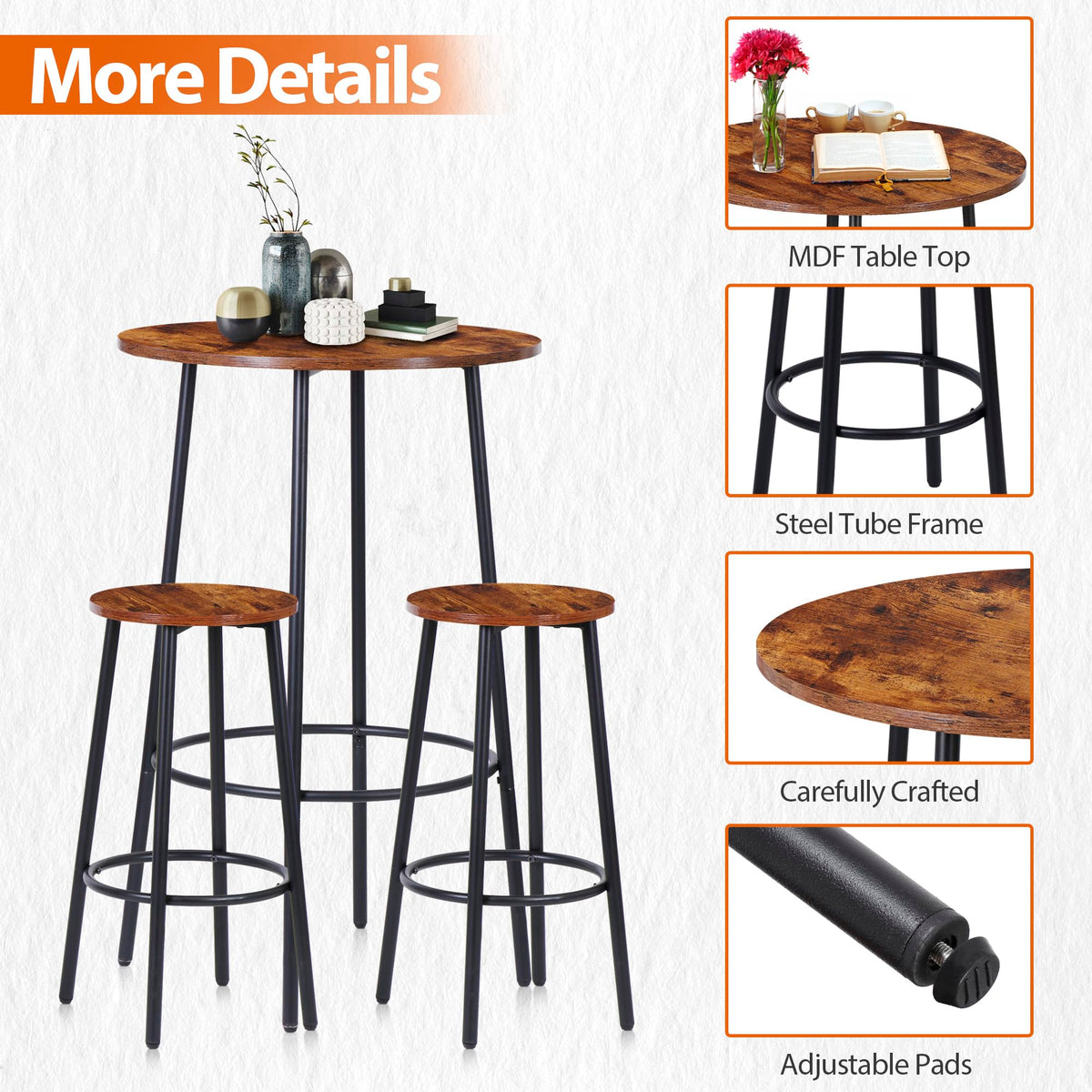 Round Pub Dining Set 3 Piece with Counter Height Bar Stools