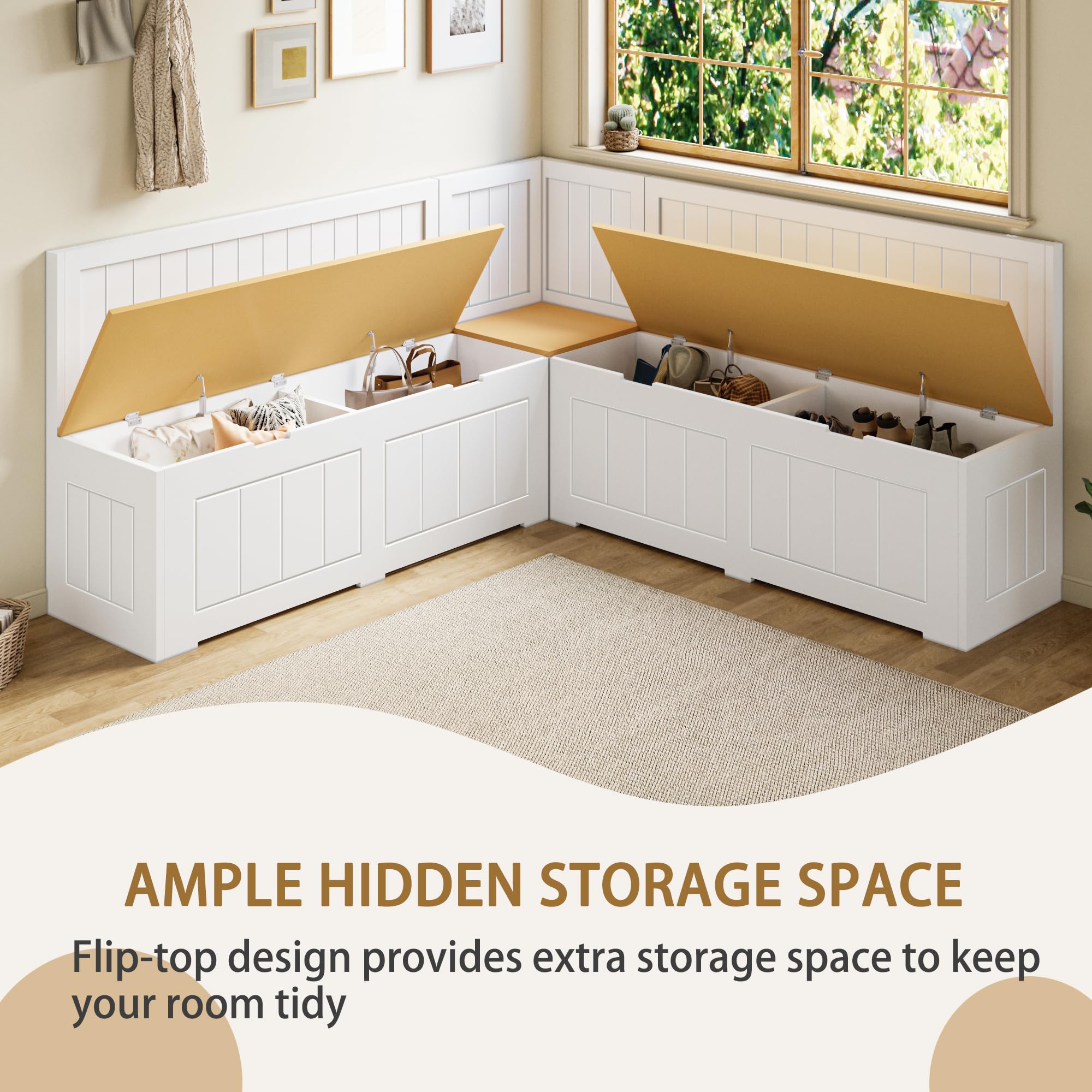 L-Shaped Corner Breakfast Nook Dining Set with Storage
