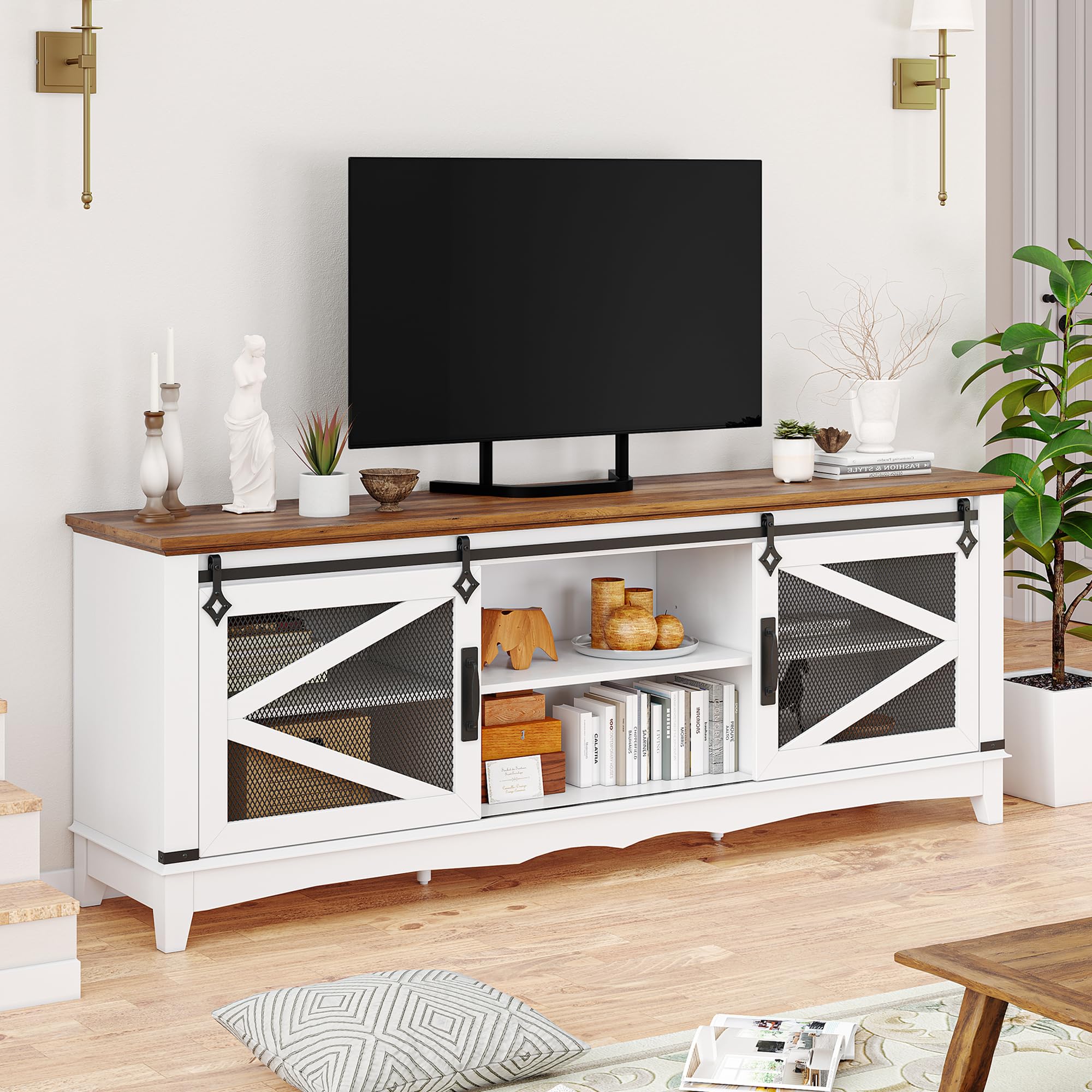 Modern TV Stand 65 Inch Entertainment Center with Sliding Barn Doors