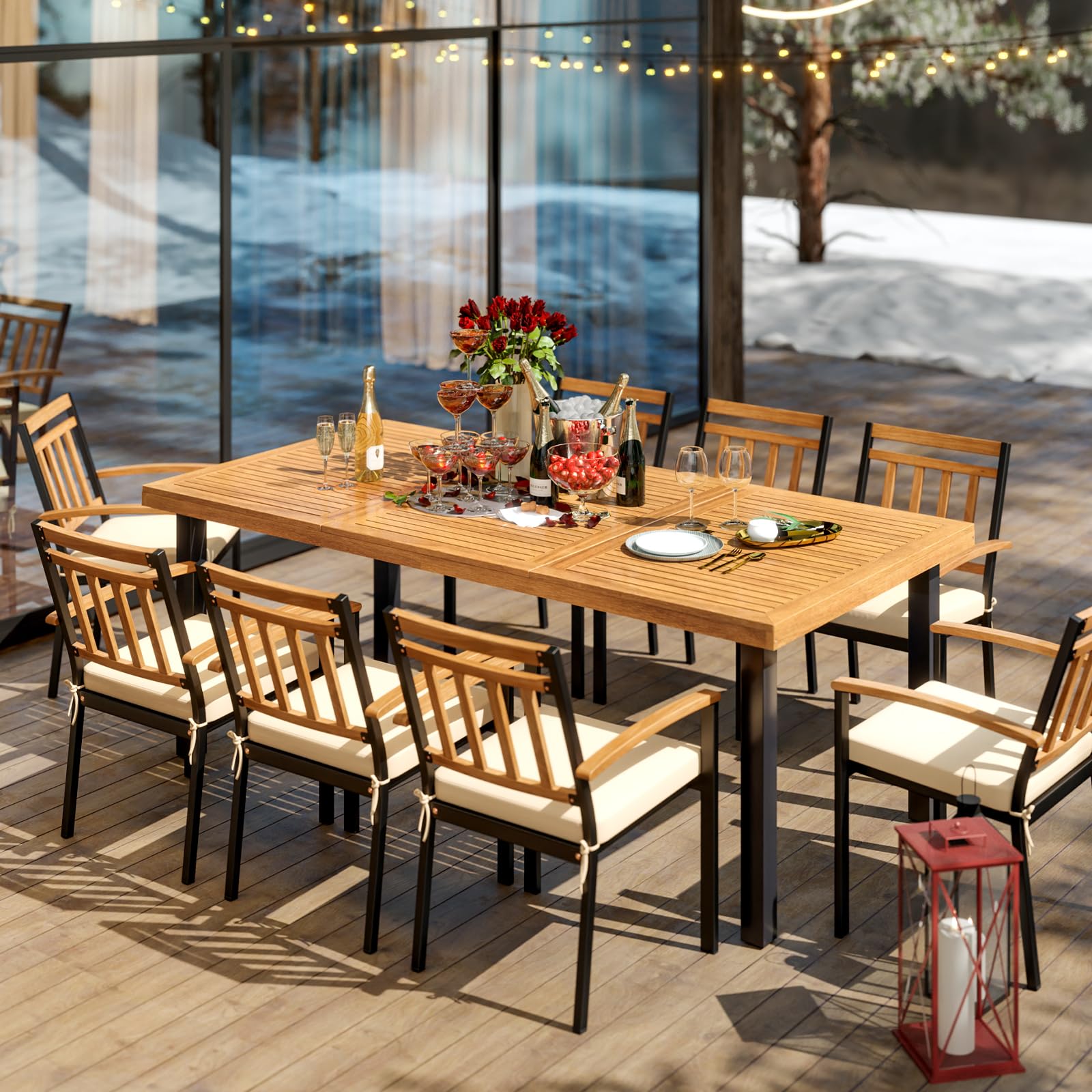 8-Person Acacia Wood Outdoor Dining Table