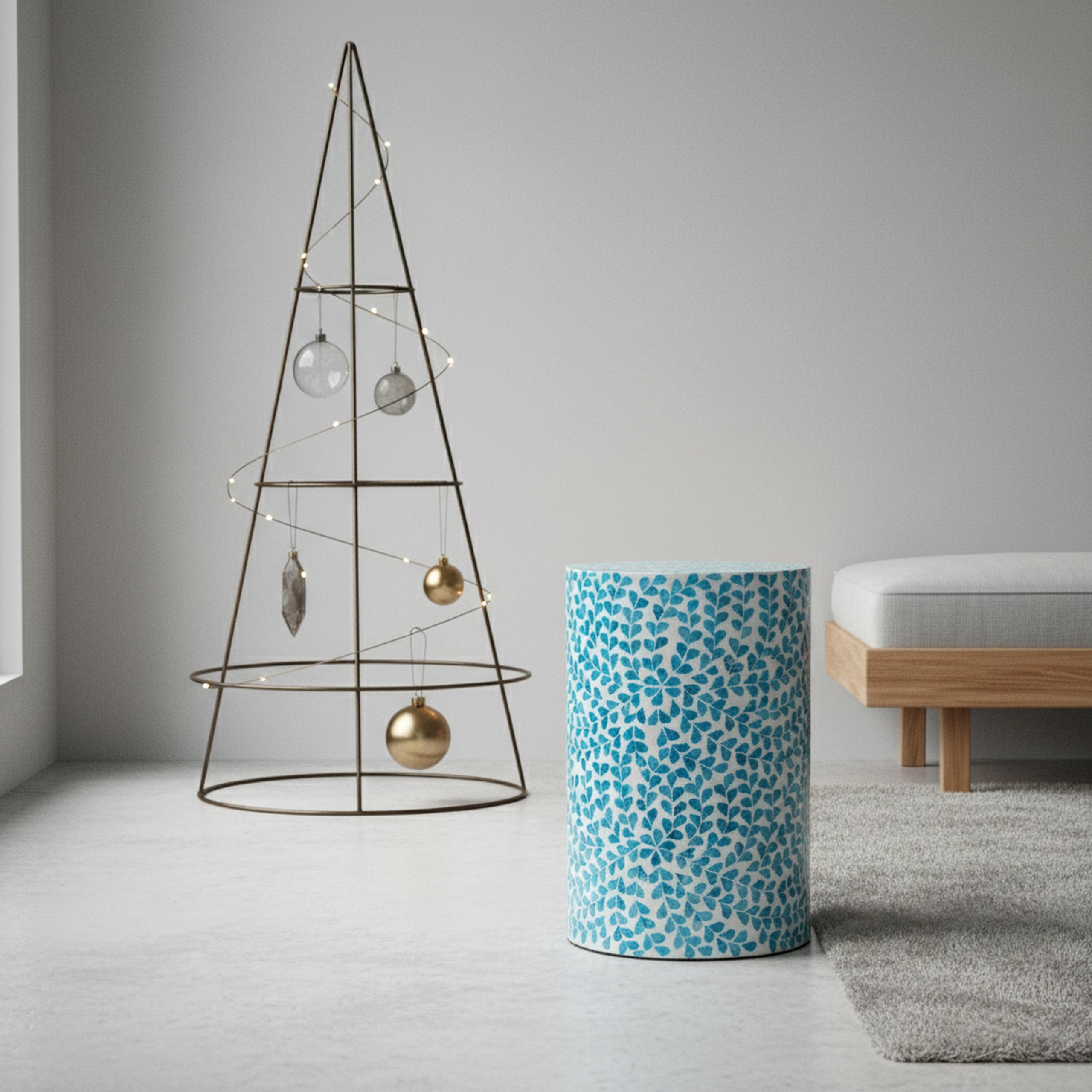 Teal Floral Drum End Table