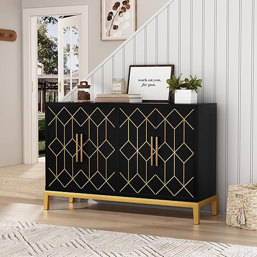 Blue Accent Cabinet with 4 Doors