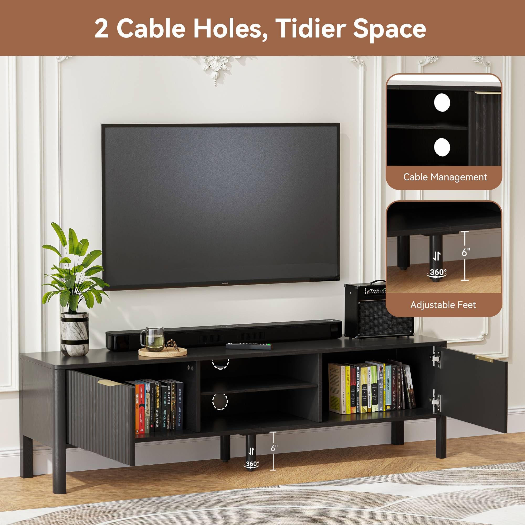 Mid Century Modern TV Stand with Fluted Door Storage