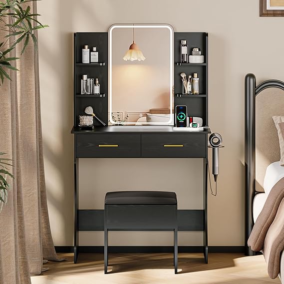 LED Makeup Vanity Desk with Mirror and Storage