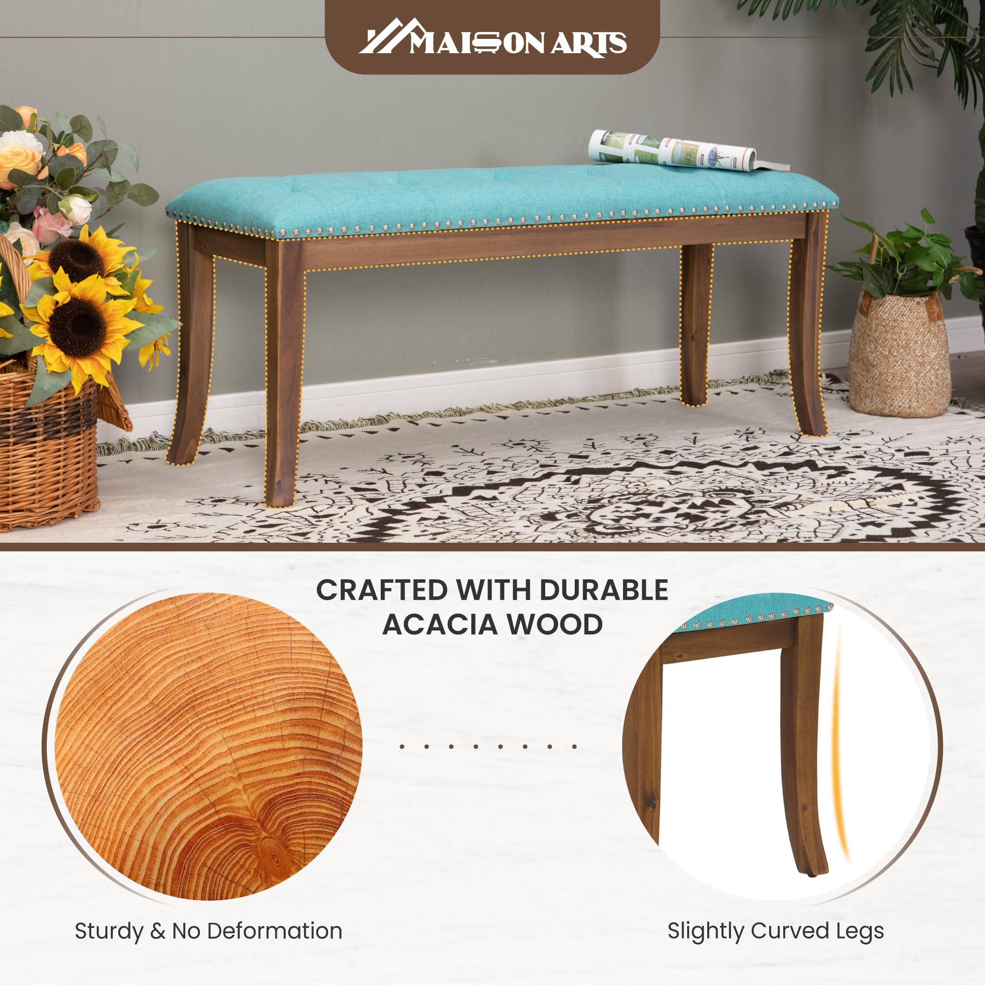 44" Upholstered Dining Bench with Button-Tufted Design