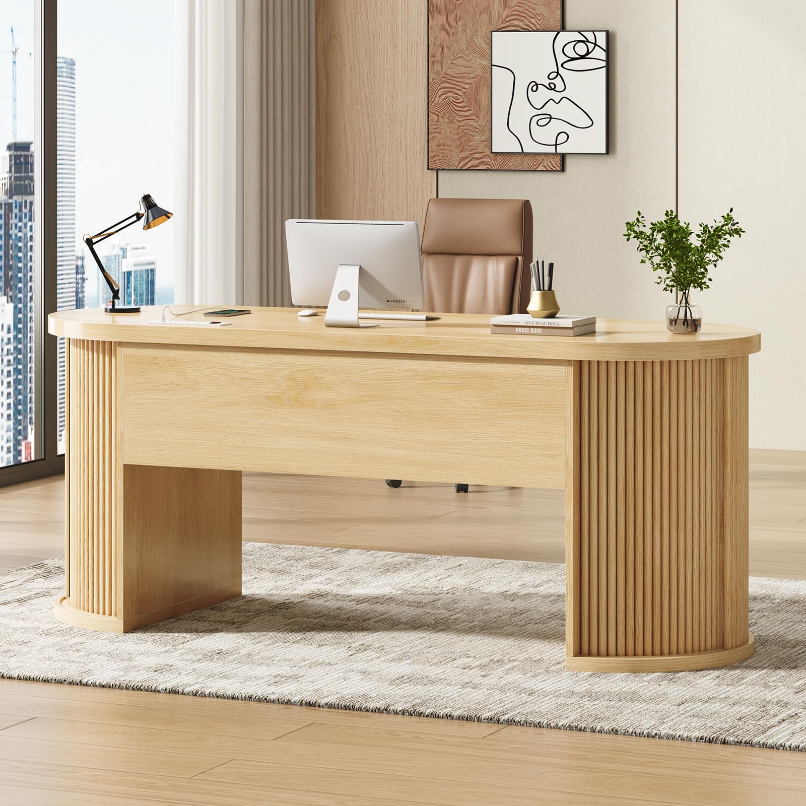 Executive Desk with Drawers and Storage Cabinets