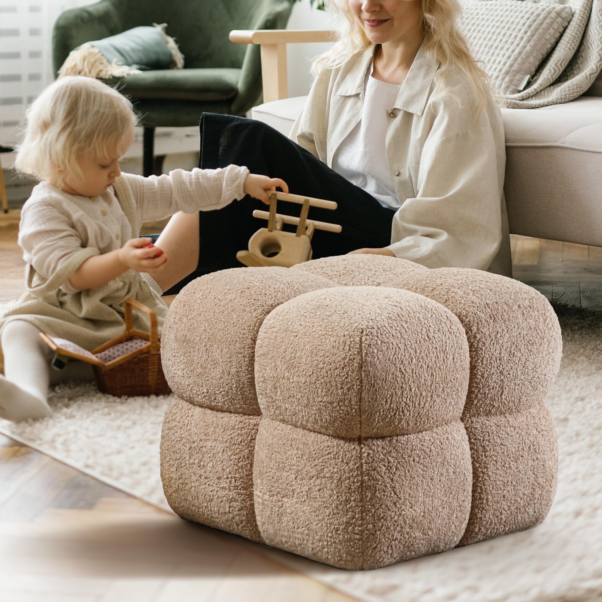 Square Pouf Ottoman Fuzzy Sherpa Footrest