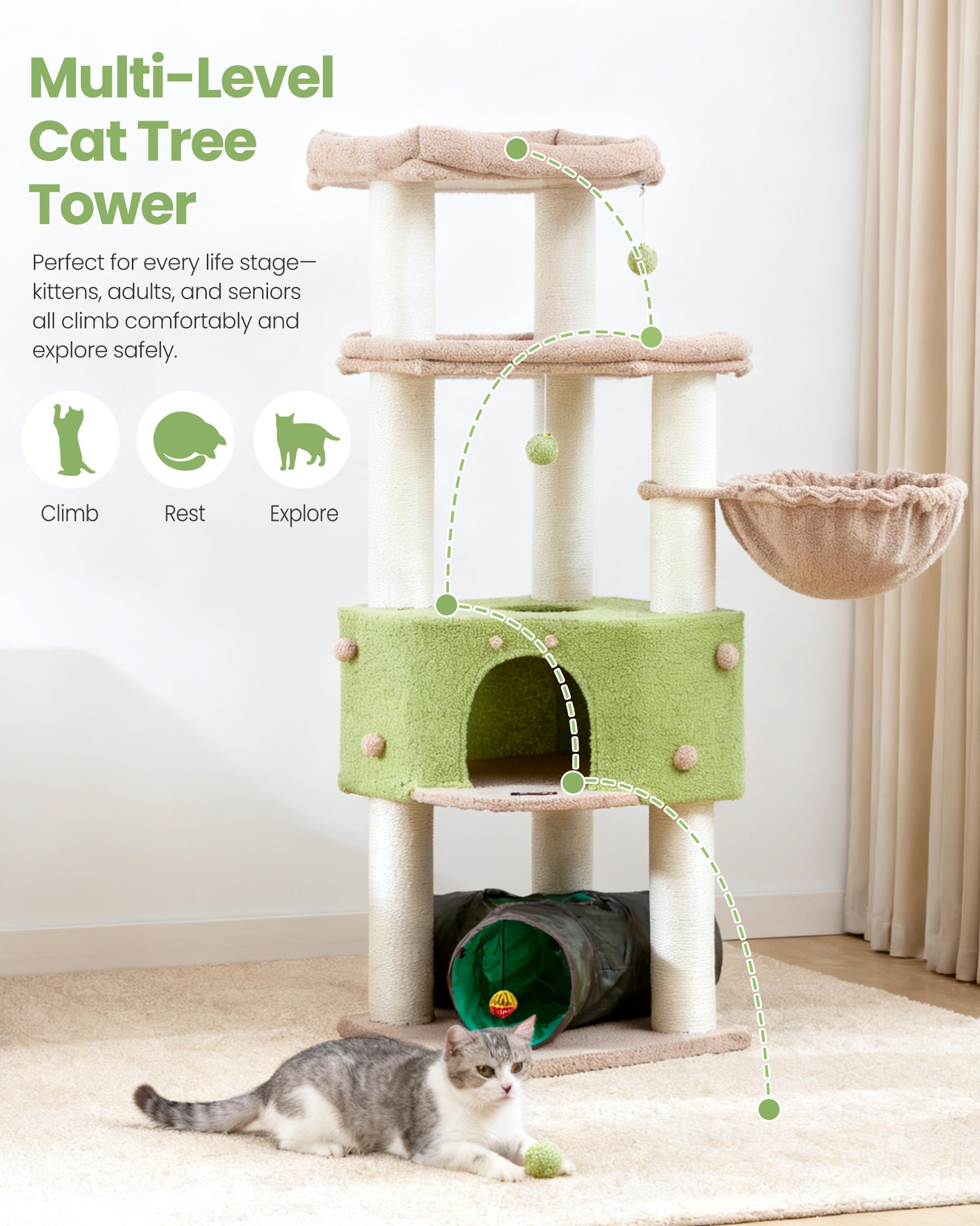 60 Inch Cat Tree Tower for Large Cats