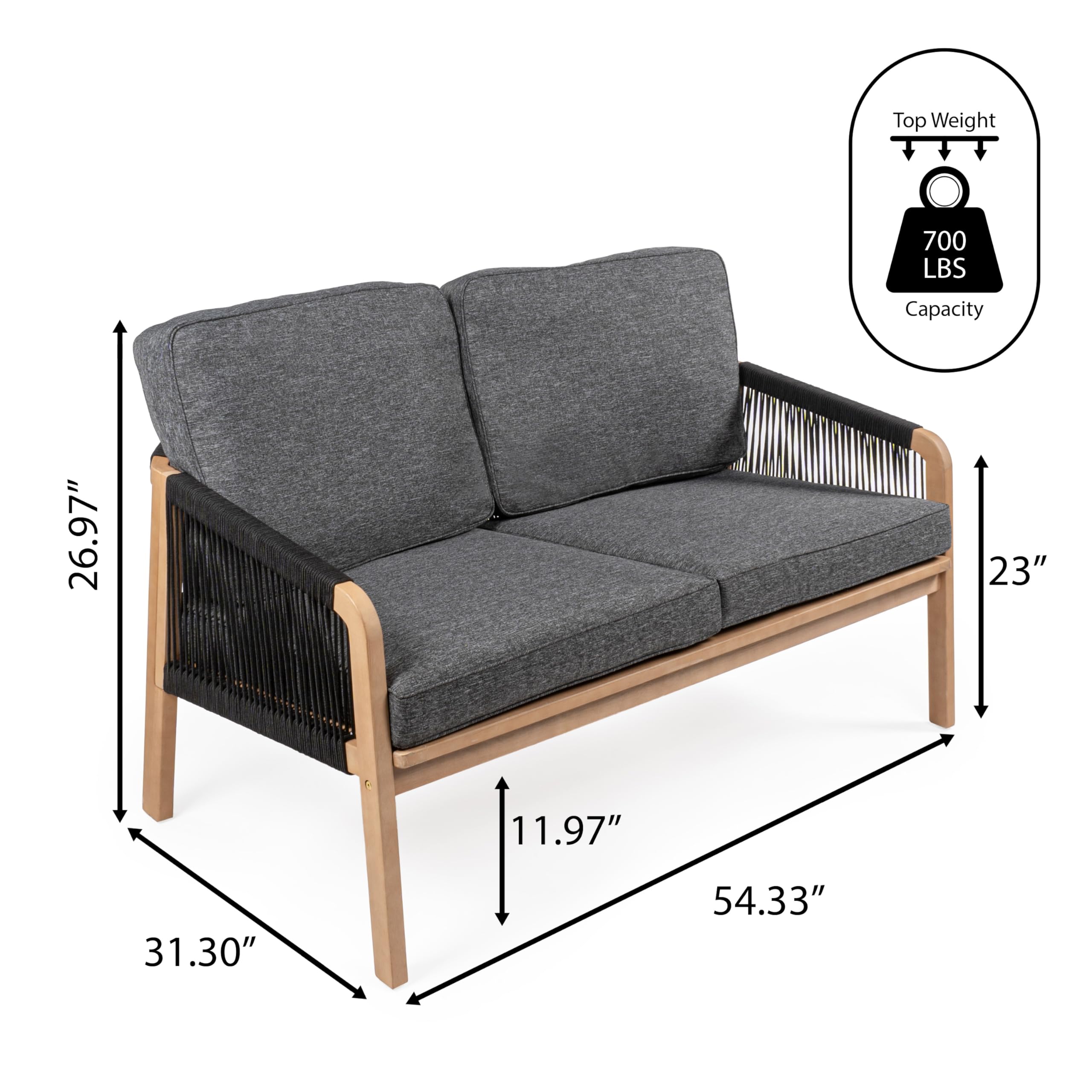 Arwen Roped Acacia Wood Outdoor Loveseat with Cushions