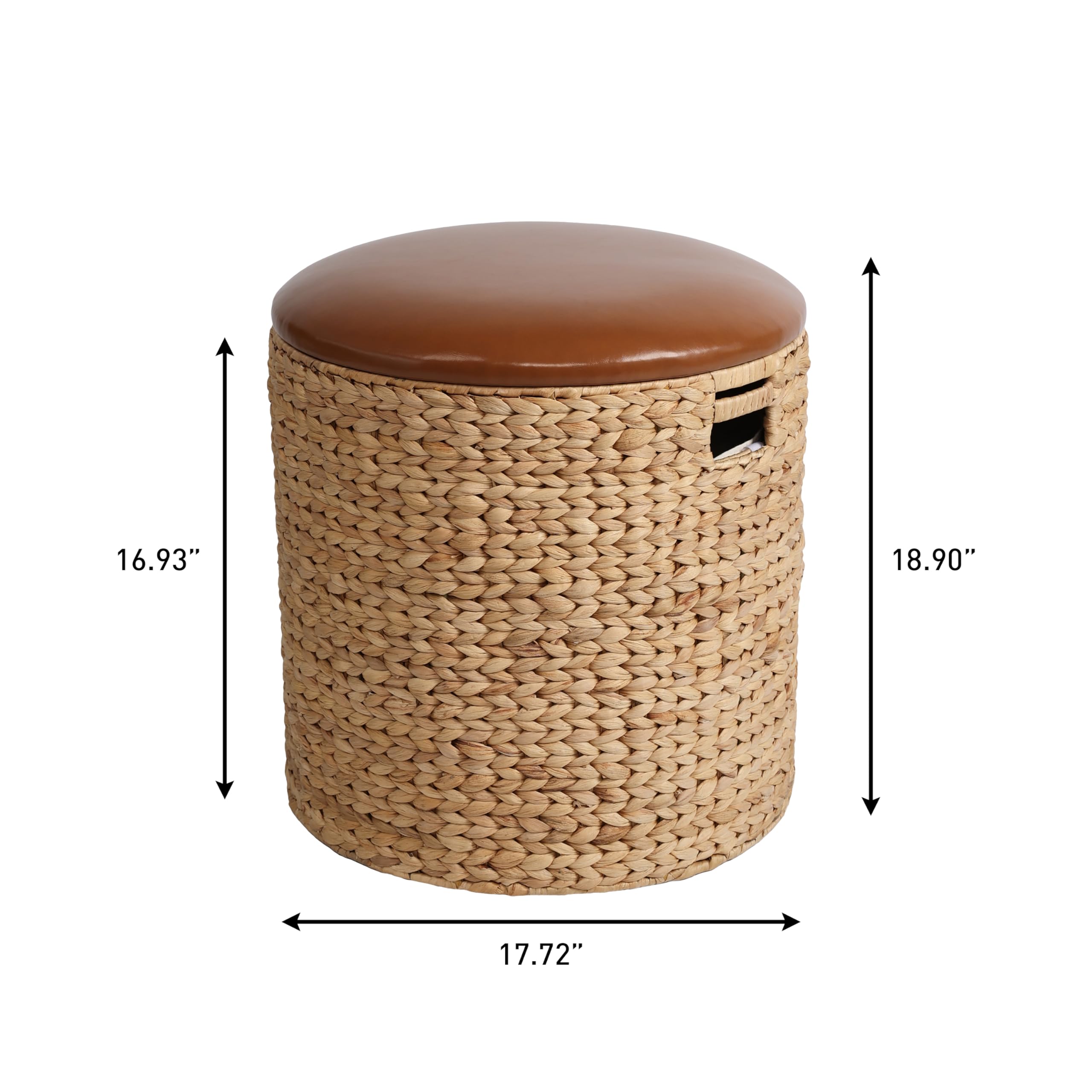 Water Hyacinth Storage Ottoman with Faux Leather Lid