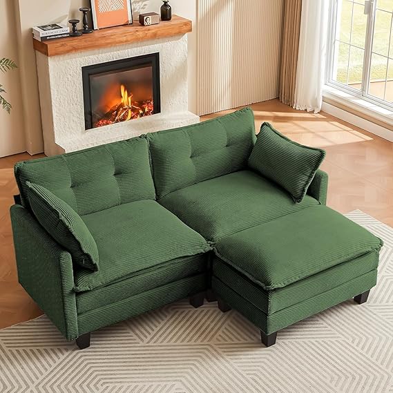 76.5" L-Shaped Modular Sectional Sofa with Ottoman - Grey Corduroy