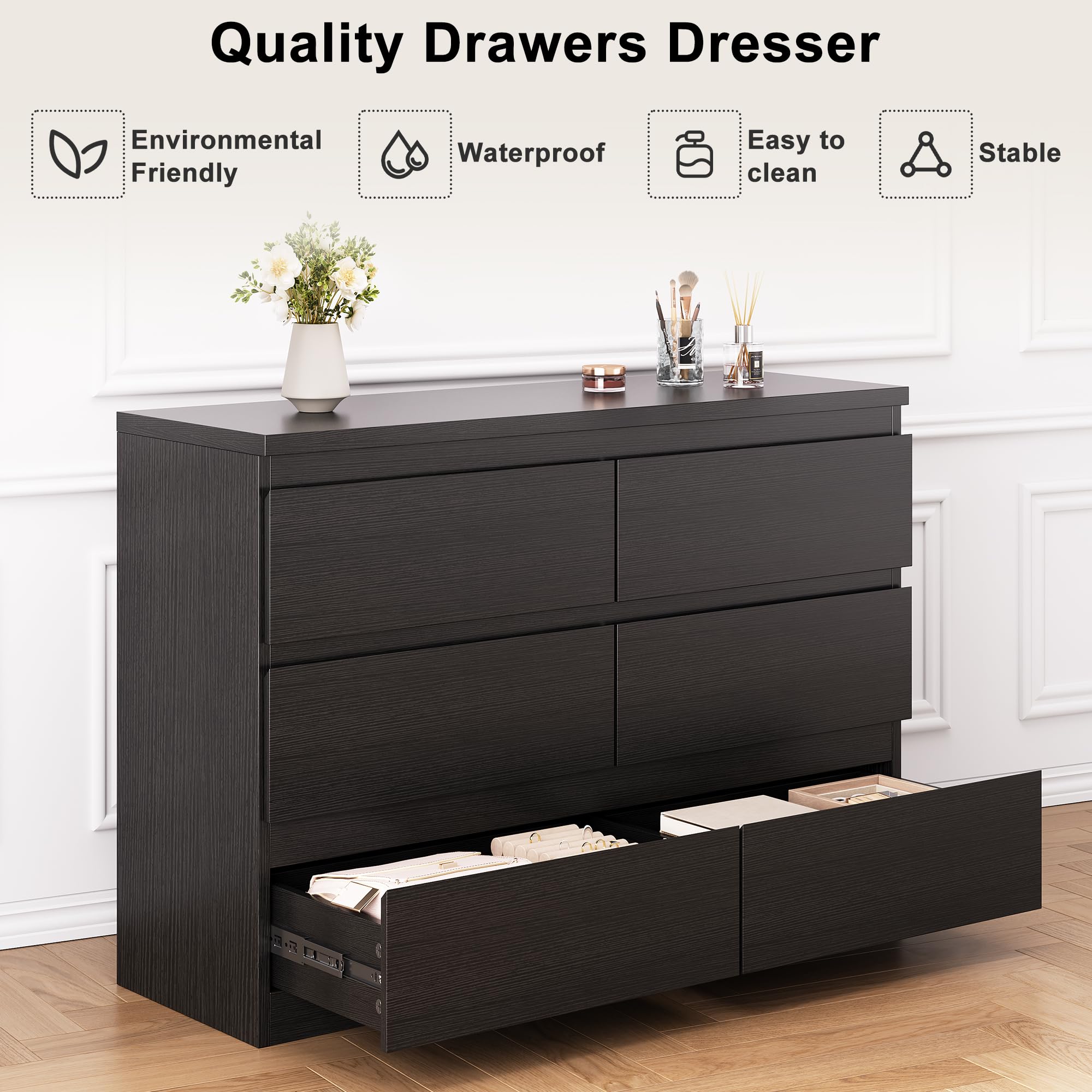 6 Drawer Dresser for Bedroom - Modern Wood Storage Chest
