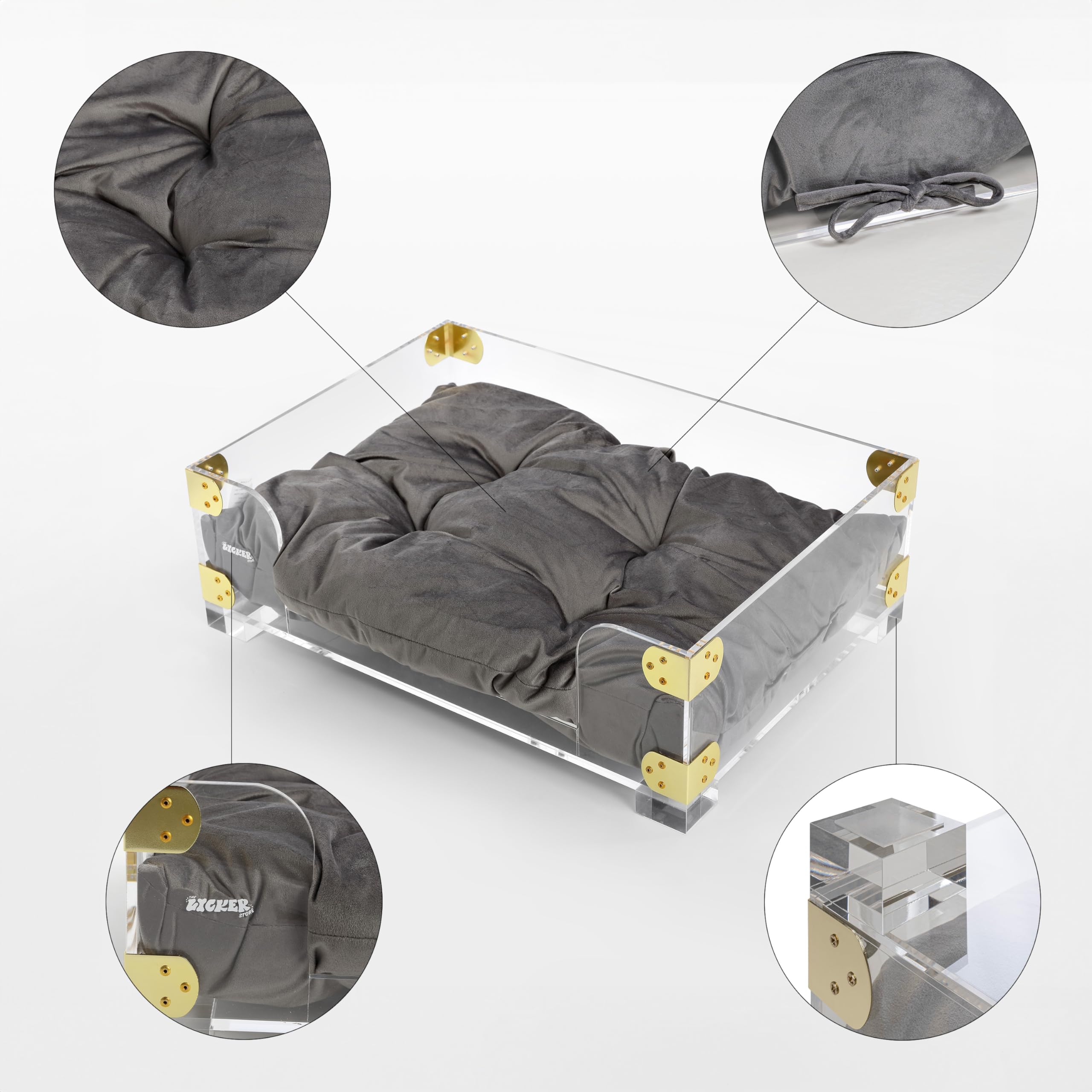 Haines Modern Lucite Velvet Pet Bed with Washable Cushion