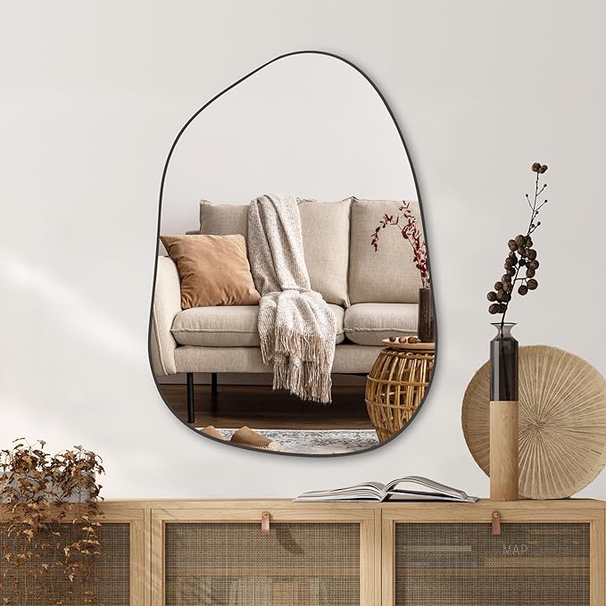Irregular Asymmetrical Wall Mirror 40x26 Black