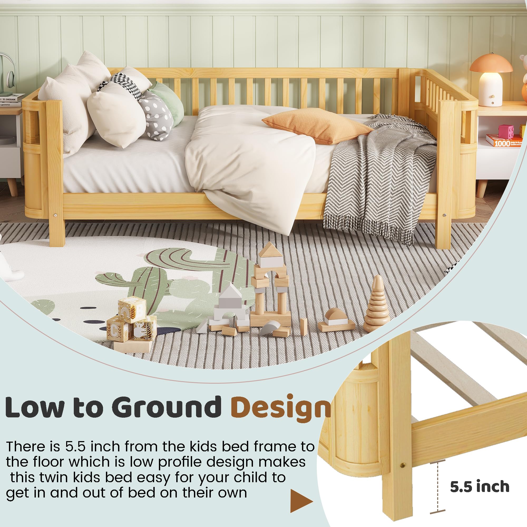Full Size Montessori Bed Frame with Rails