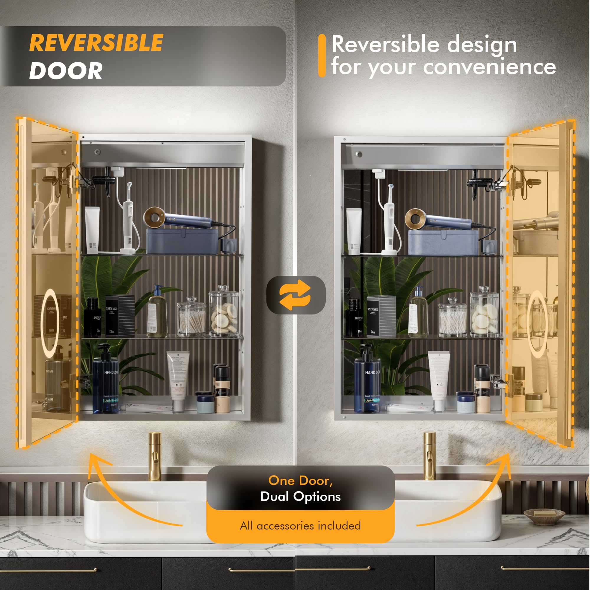 LED Lighted Medicine Cabinet with Clock, Temperature Display & USB Outlets