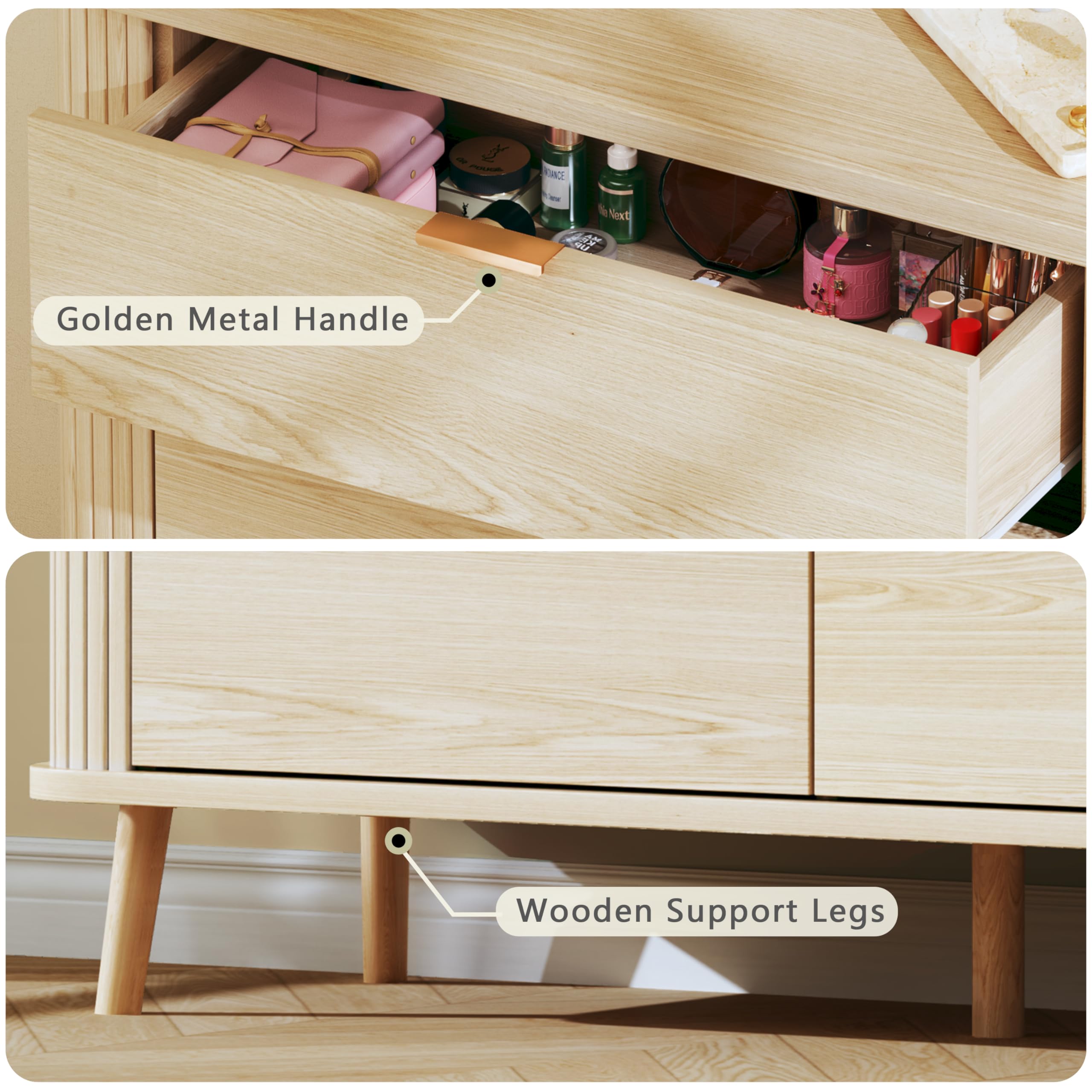 6 Drawer Dresser with Curved Profile and Fluted Design