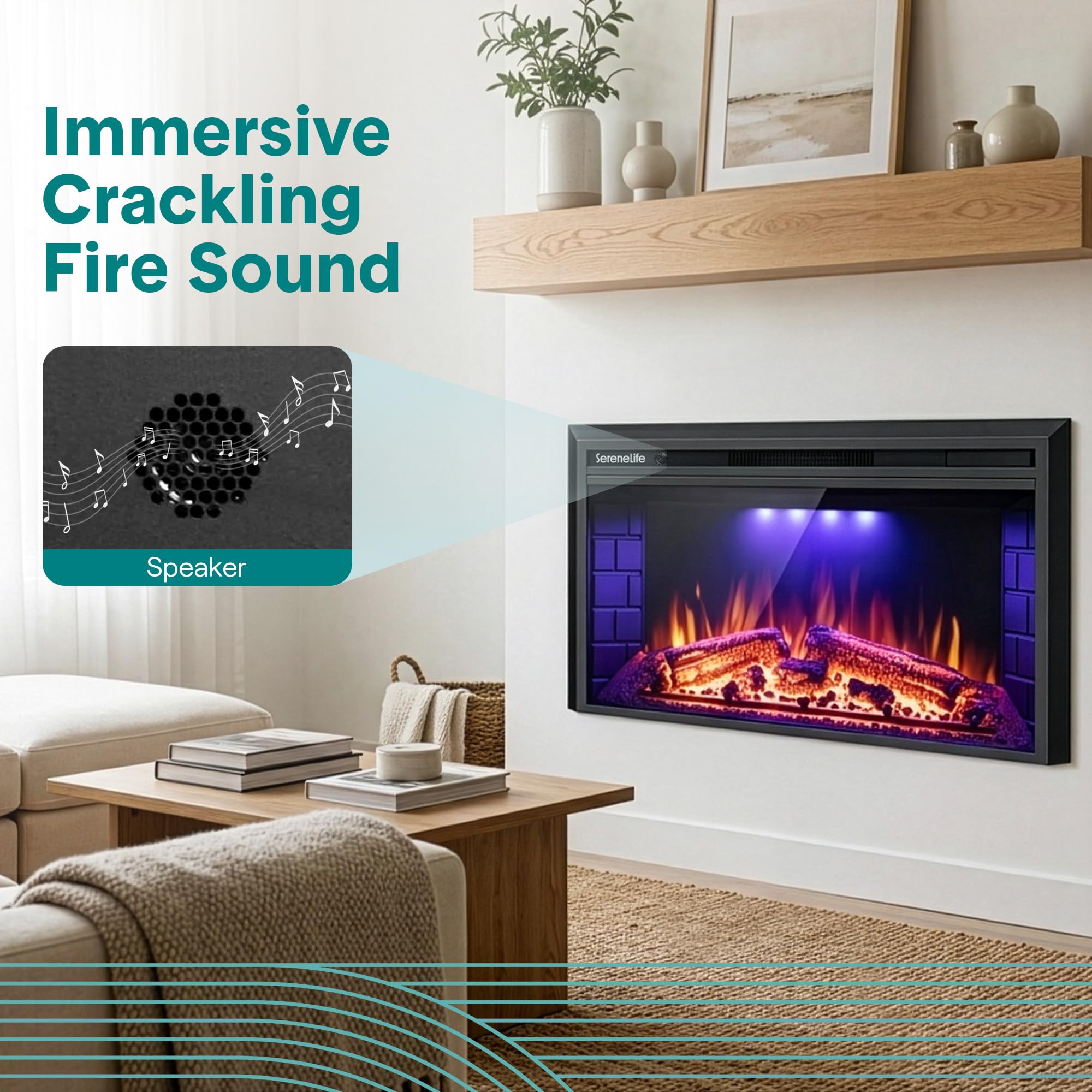 36" Smart Electric Fireplace with Heater