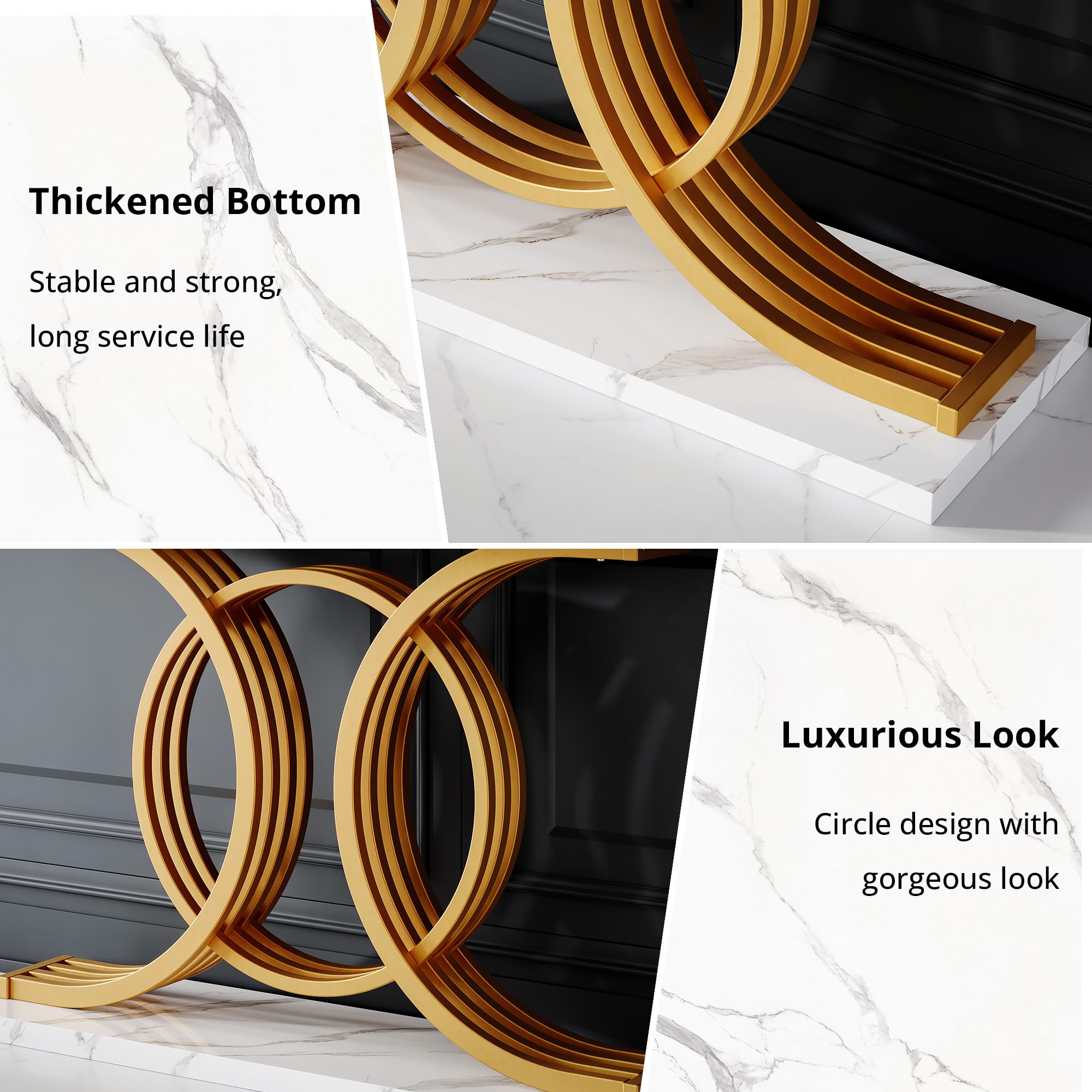 55 Inch Gold Entryway Console Table with Faux Marble Top