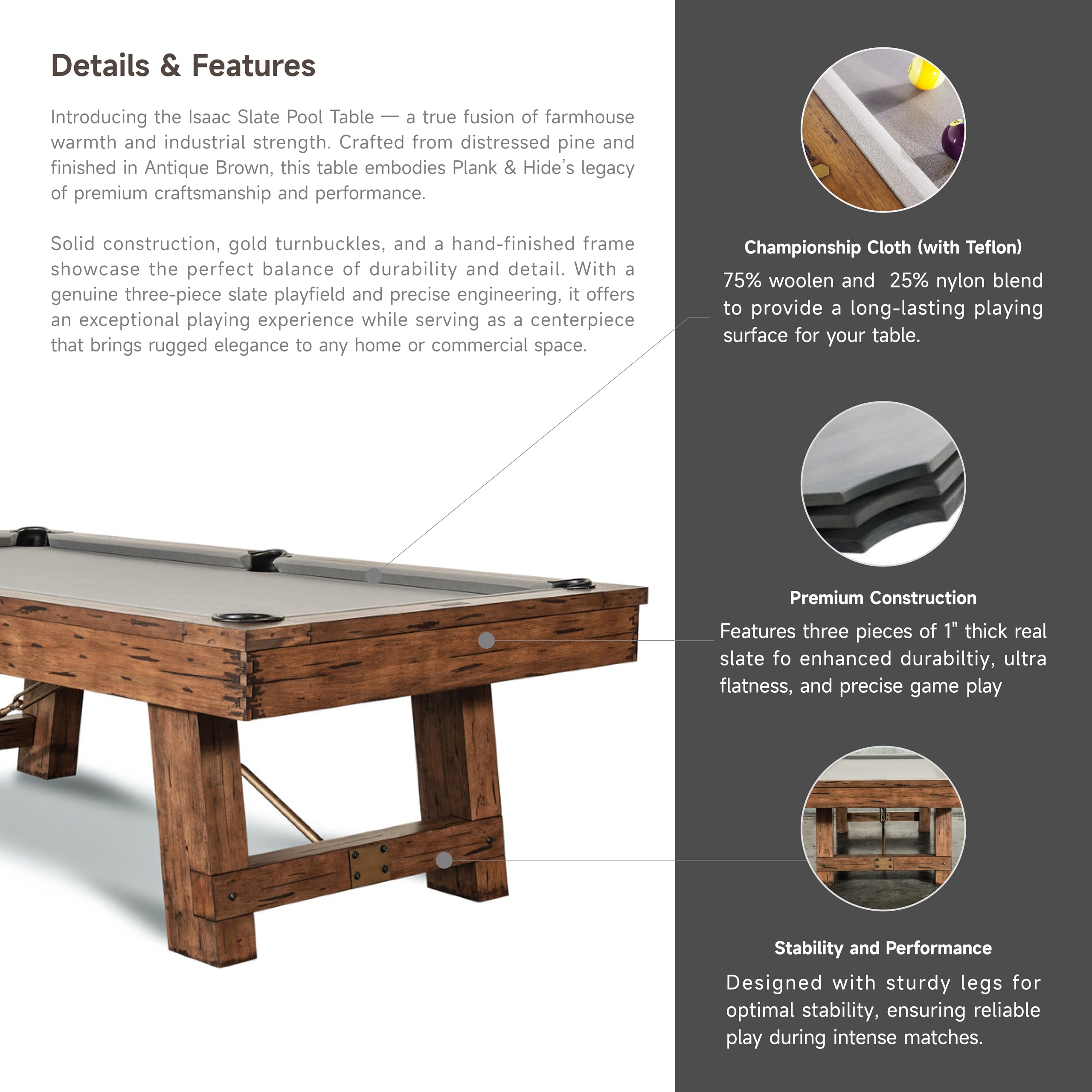 8ft Slate Pool Table Antique Brown