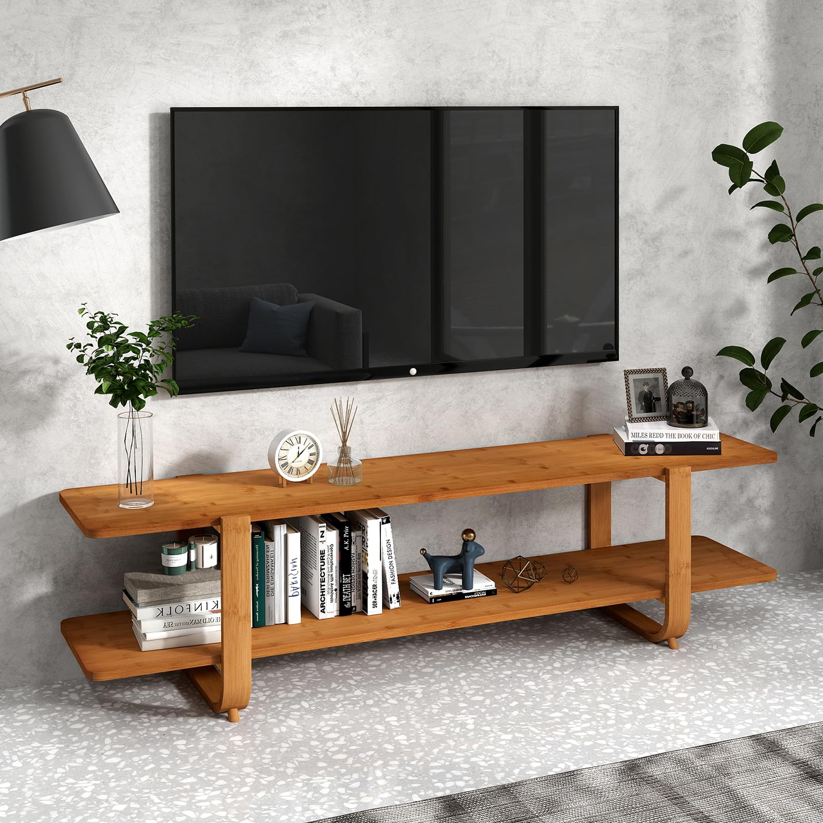 Bamboo TV Stand with Storage for TVs up to 65 Inches