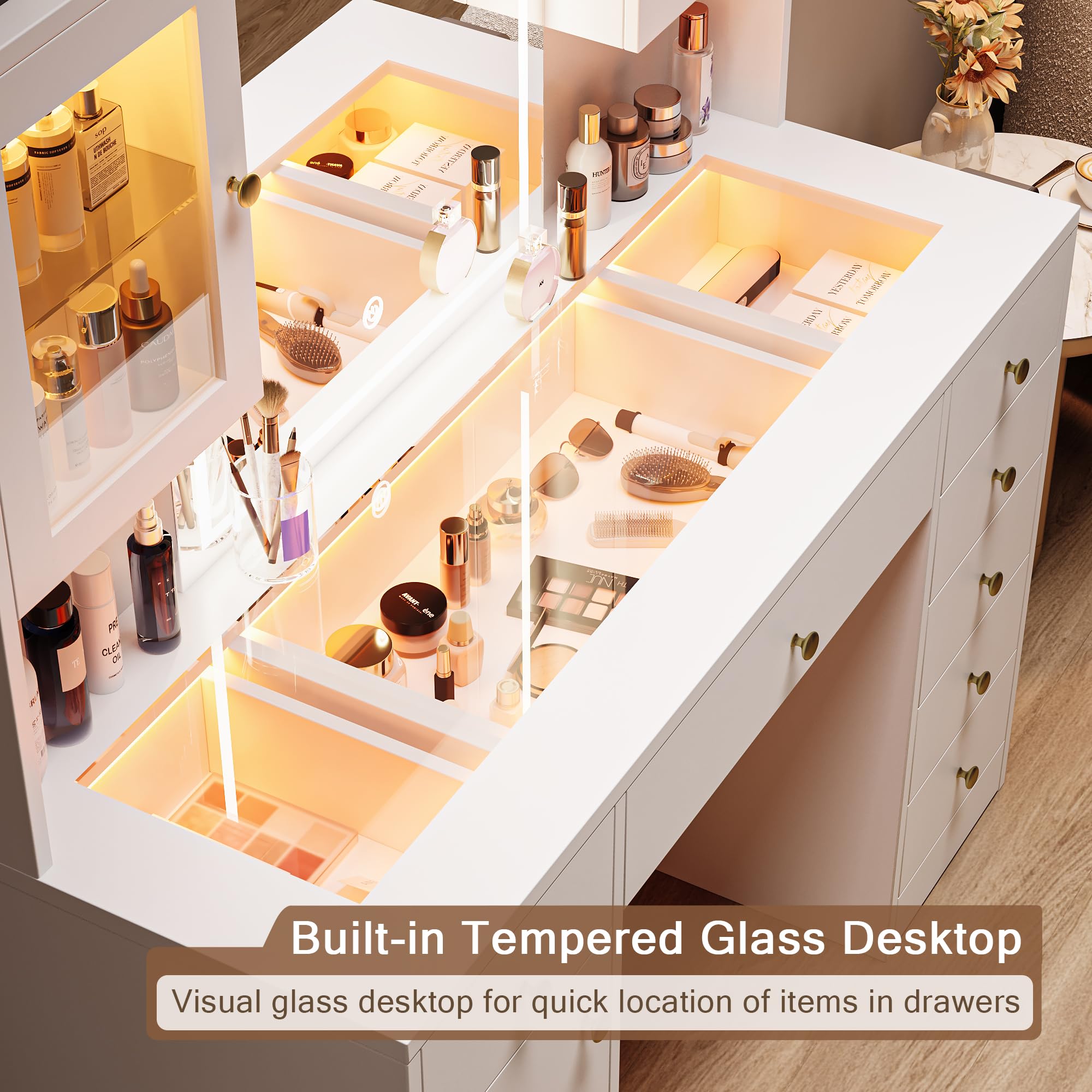 Makeup Vanity Desk with Mirror and LED Lights