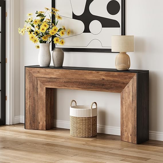 63 Inch Console Table for Entryway Black Wooden Sofa Table