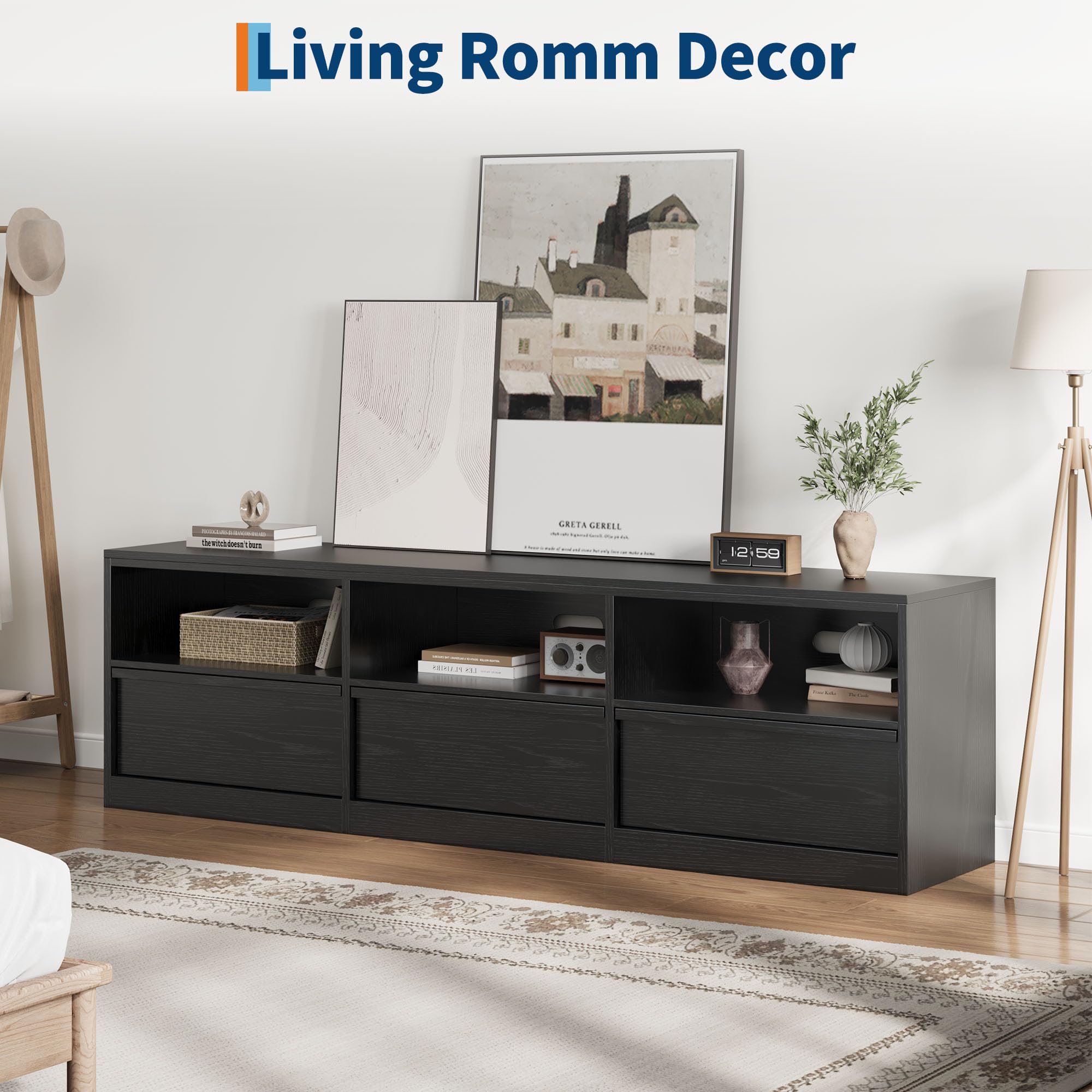 70 Inch TV Stand with Storage Drawer and Open Shelves