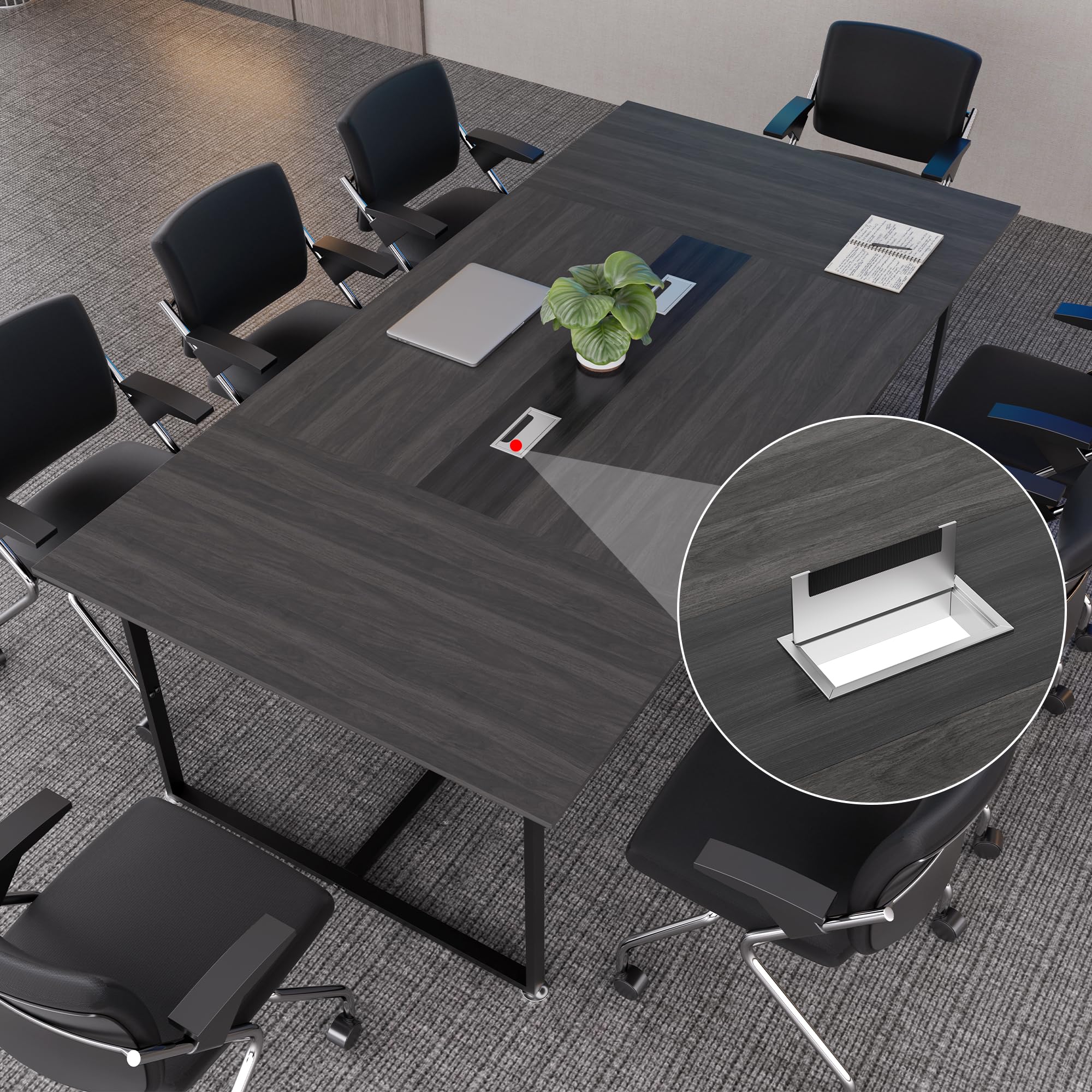 8FT Conference Table with Grommet and Adjustable Foot Pads