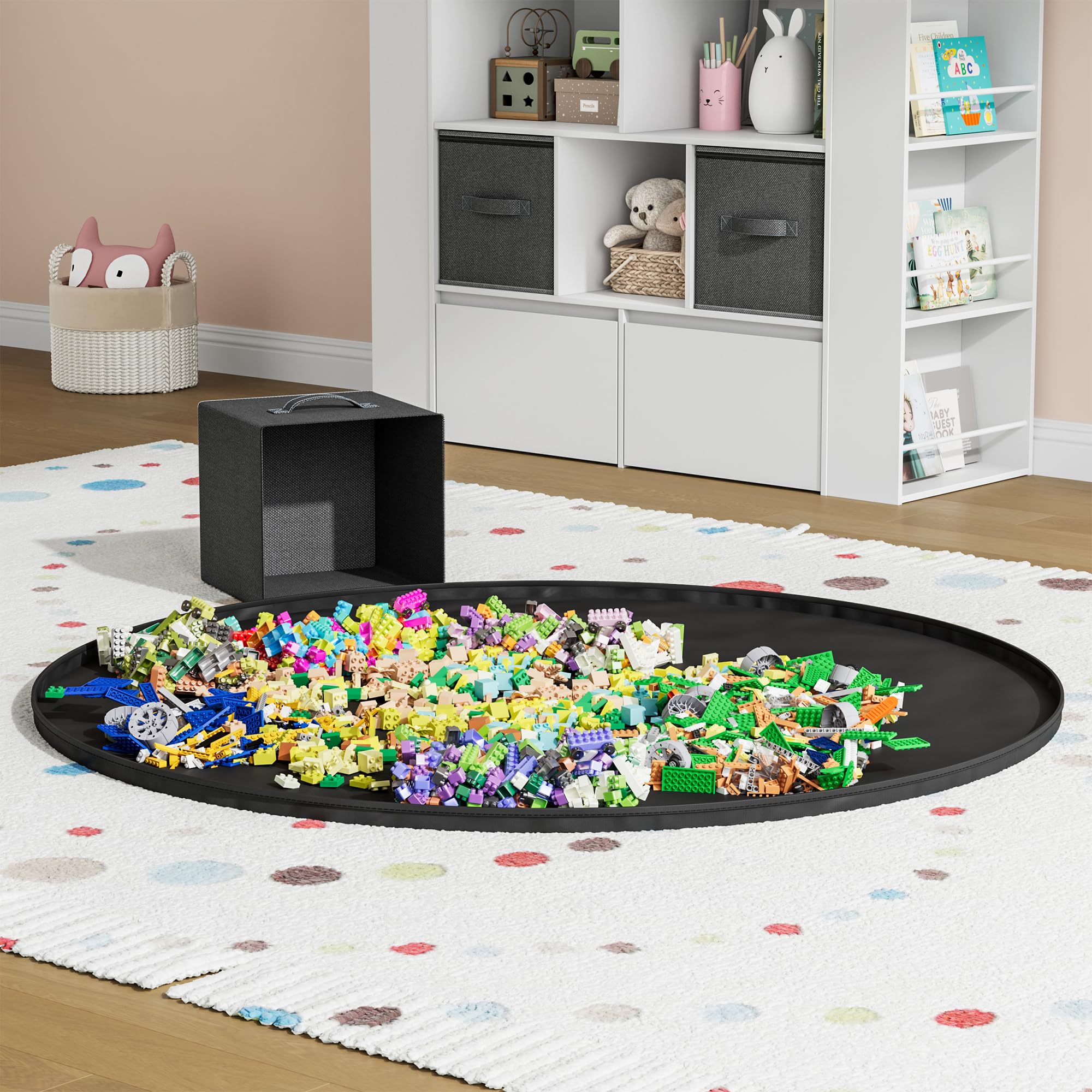 Kids Bookshelf with Toy Storage and Play Mat