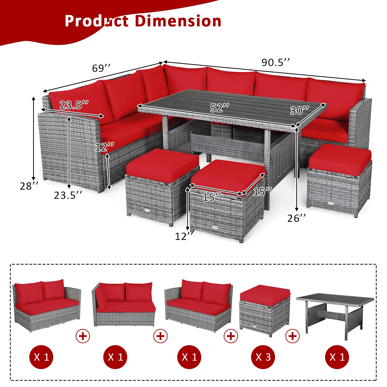 7-Piece Outdoor Rattan Sectional Sofa Set with Cushions